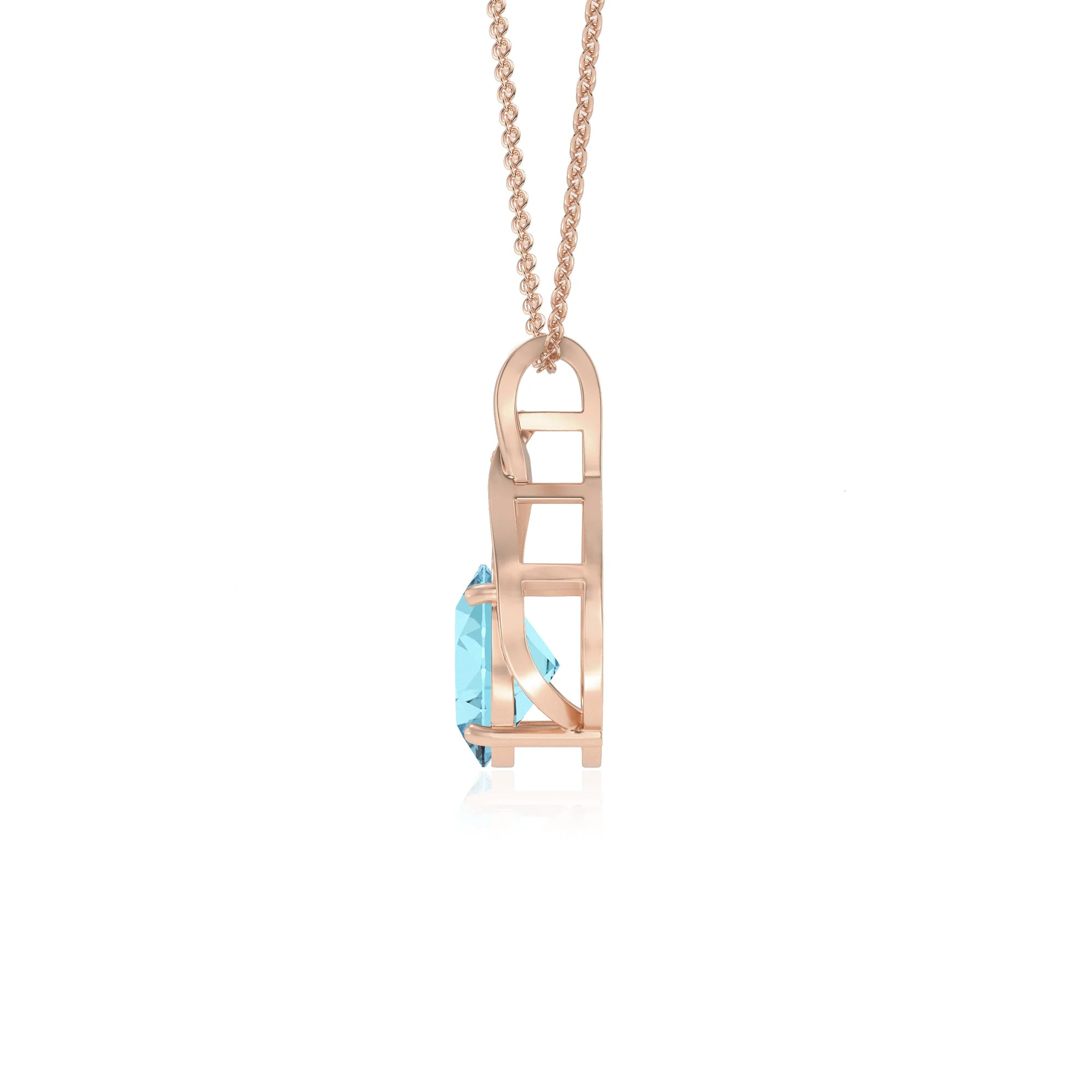 lab grown aquamarine oval solitaire necklaces in rose gold