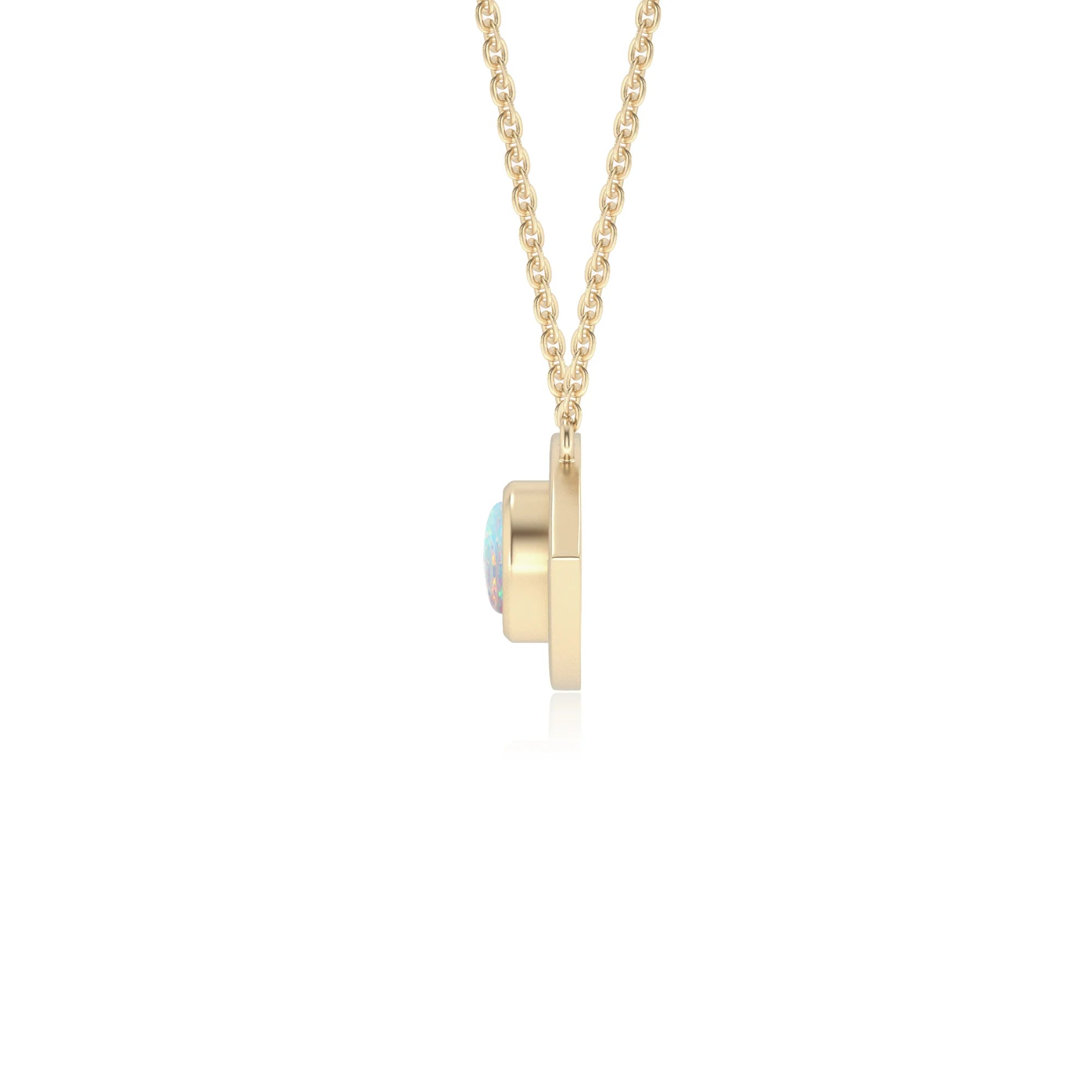 lab grown opal round solitaire necklaces in yellow gold