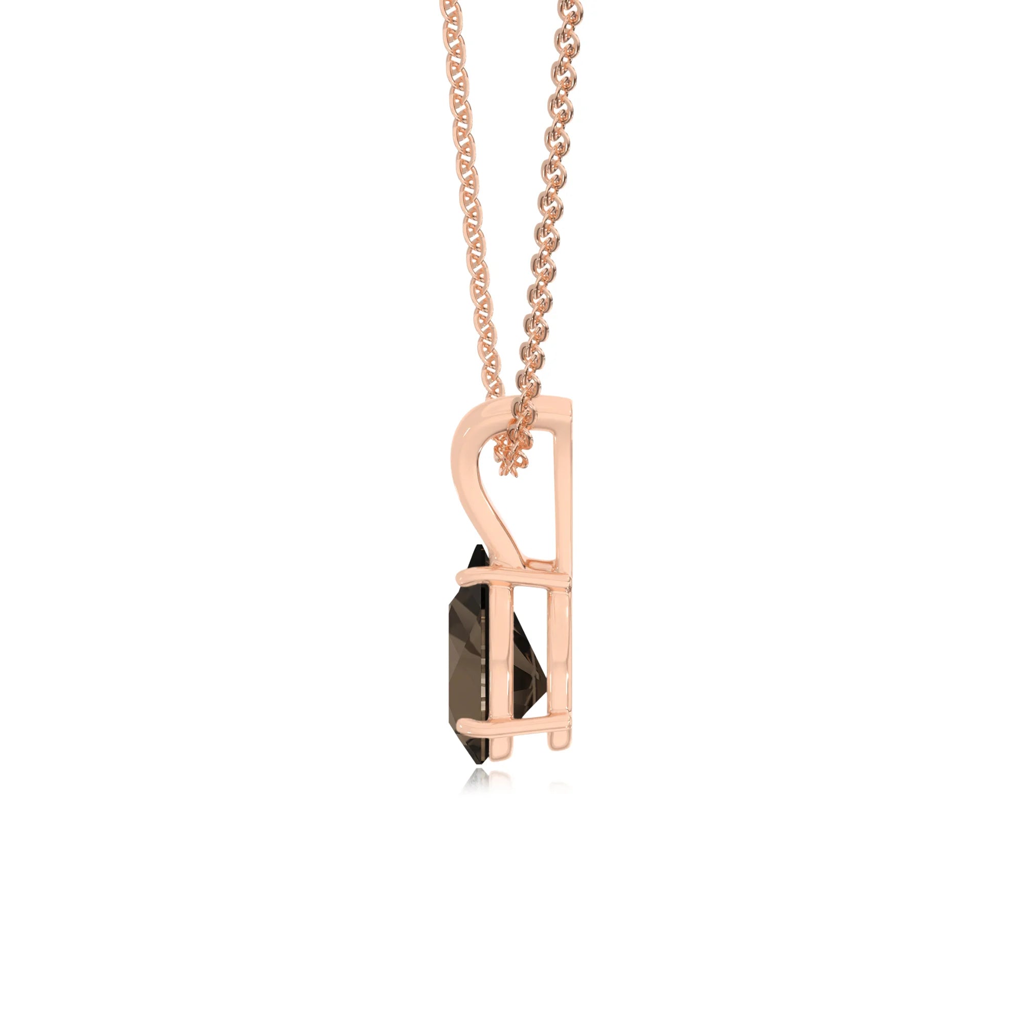 natural smoky-quartz pear solitaire v-bale necklaces in rose gold