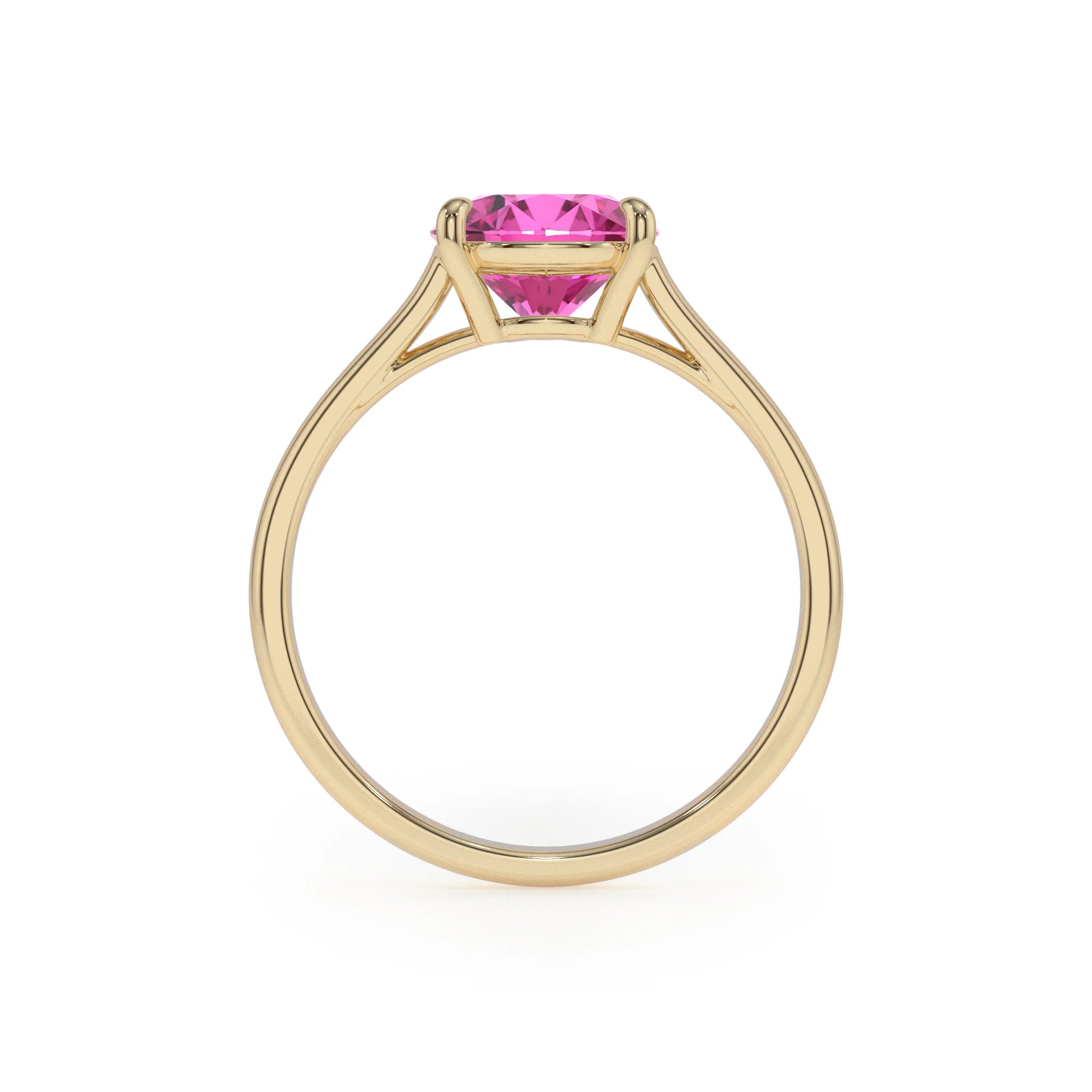 lab grown pink-sapphire pear solitaire rings in yellow gold