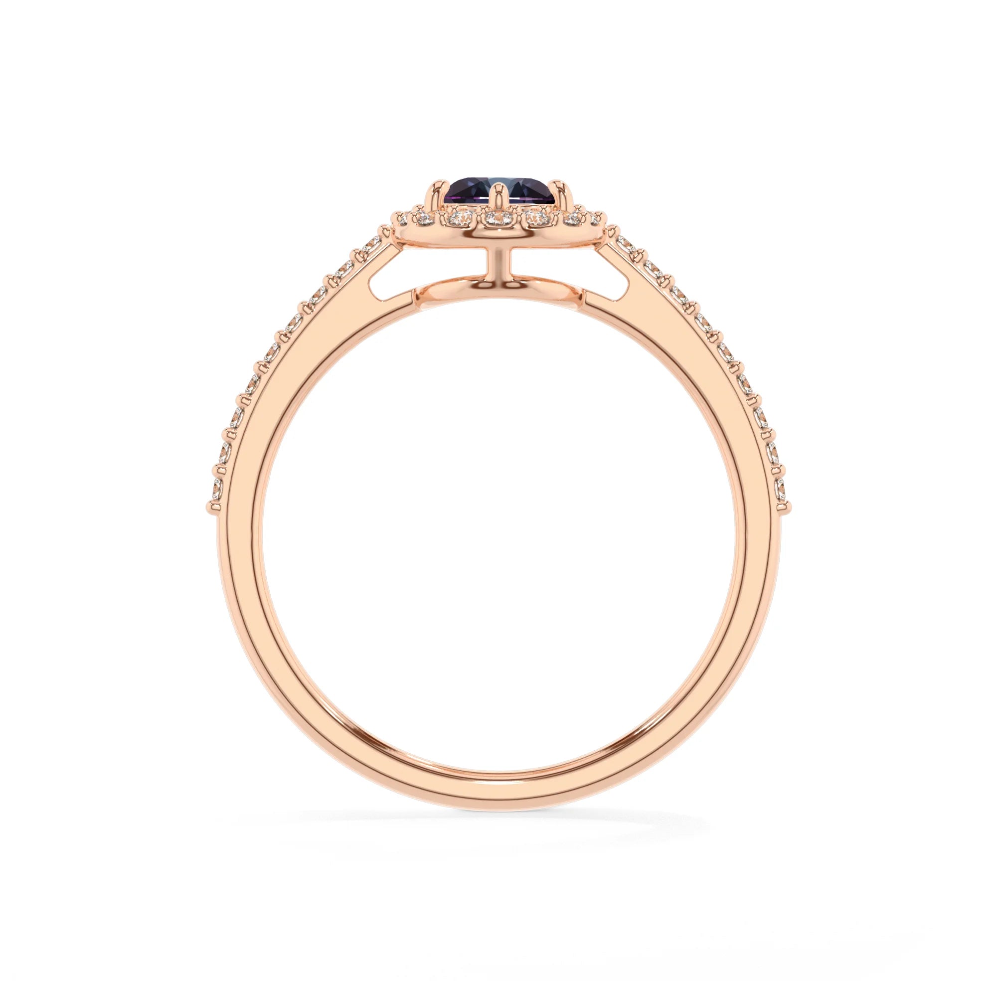 lab grown alexandrite pear solitaire rings in rose gold