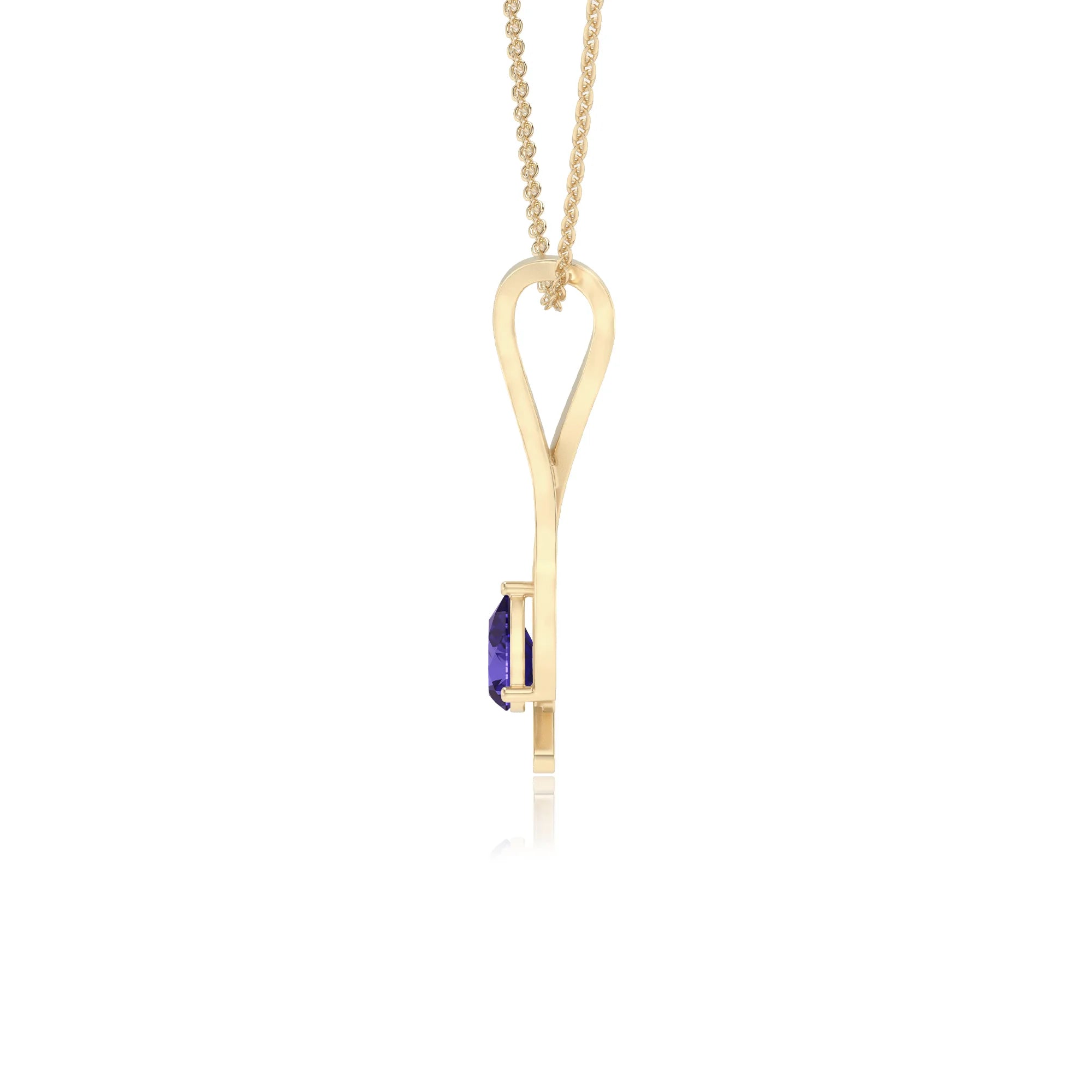 lab grown tanzanite pear solitaire necklaces in yellow gold