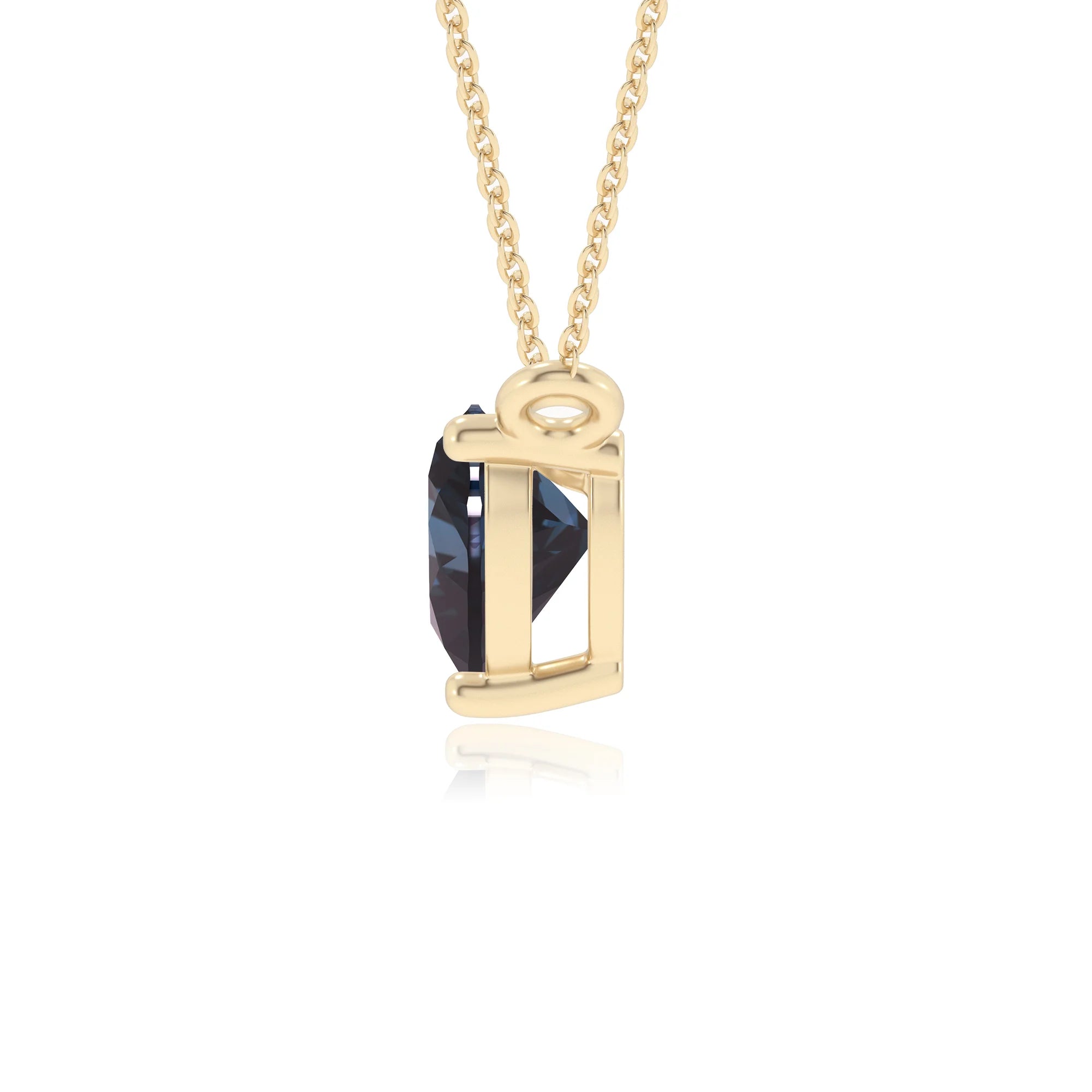 lab grown alexandrite heart solitaire necklaces in yellow gold
