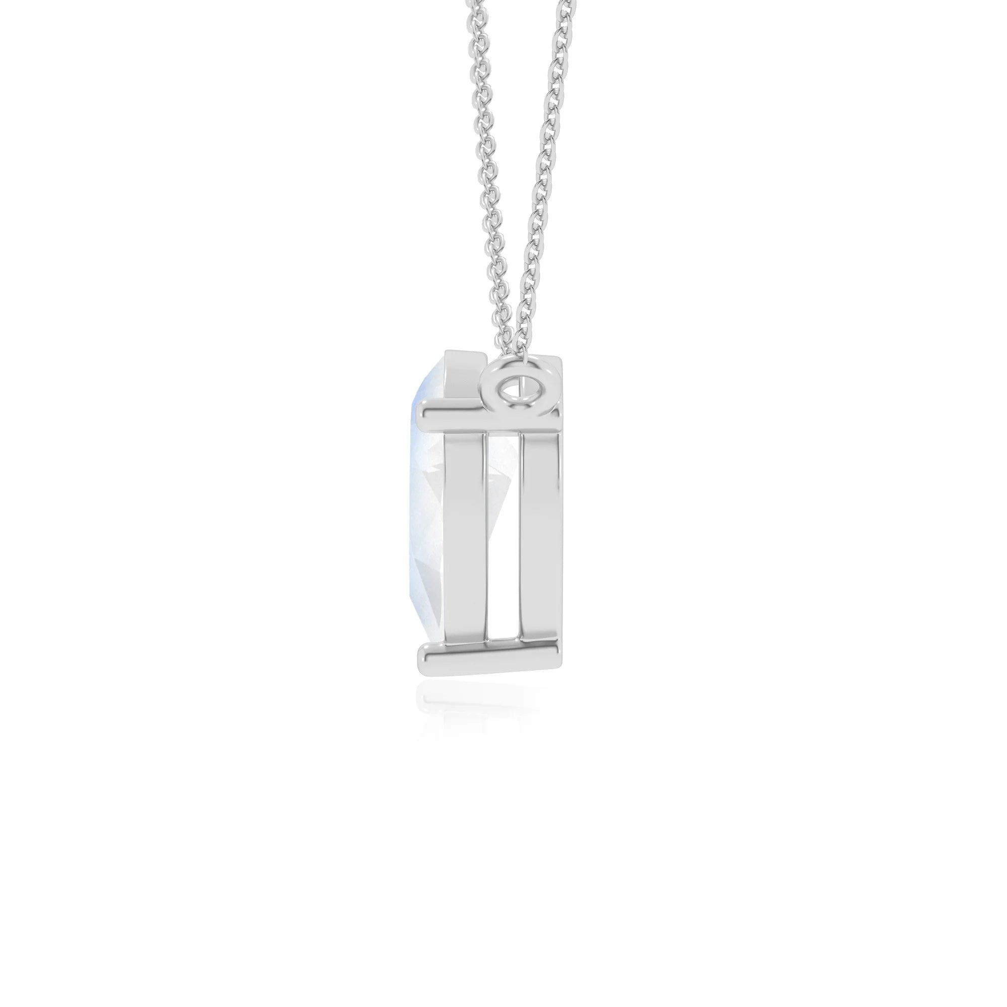 natural rainbow-moonstone pear solitaire necklaces in white gold