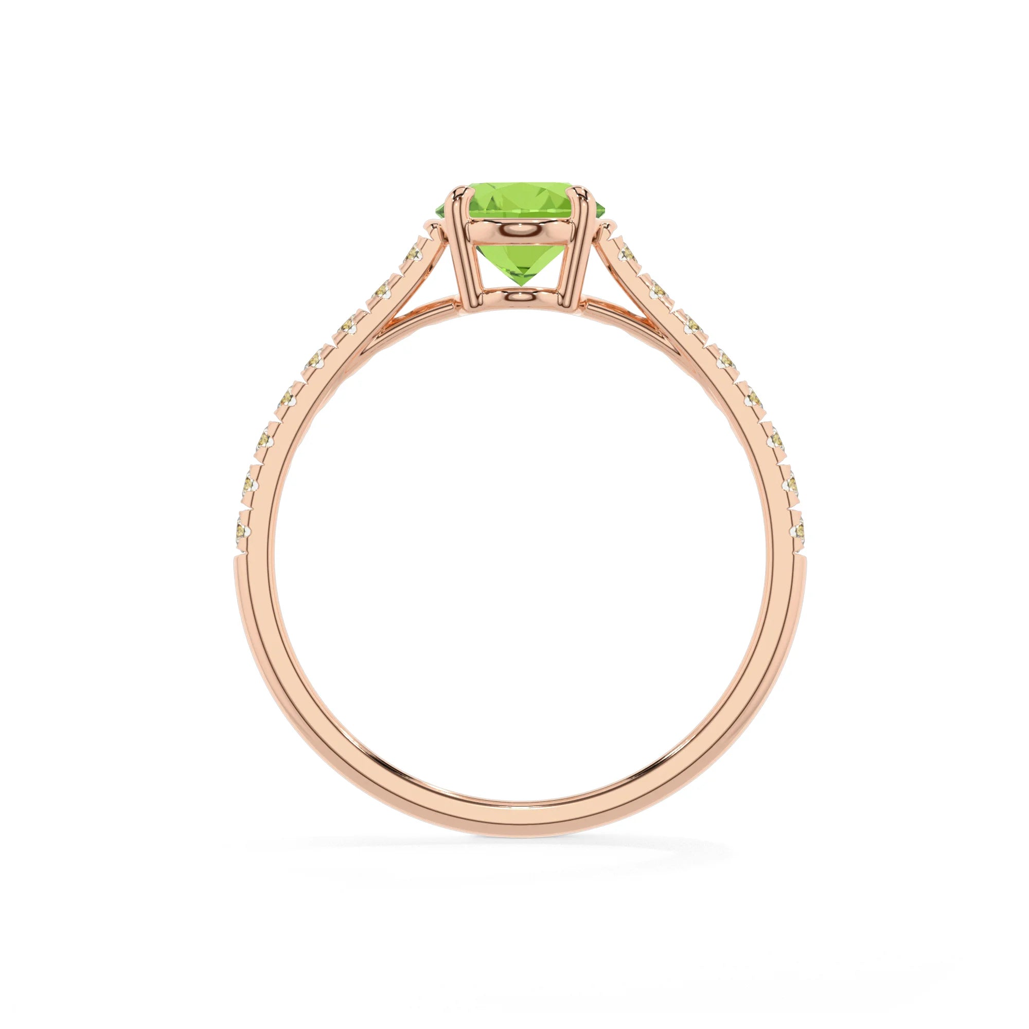 natural peridot oval half eternity solitaire engagement rings in rose gold