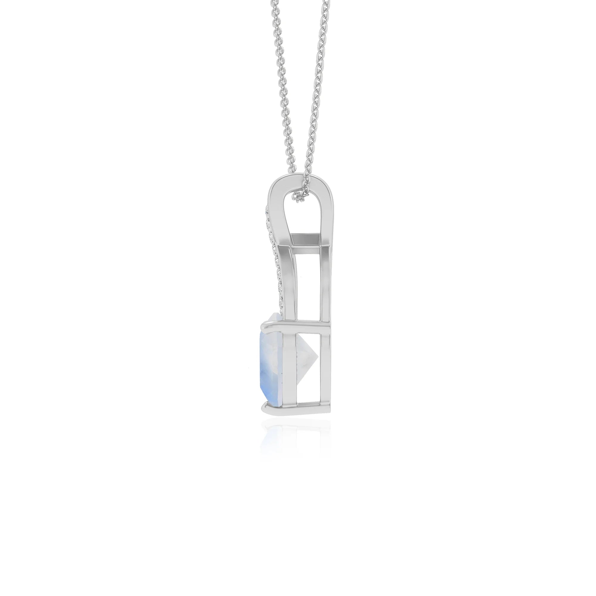 natural rainbow-moonstone heart solitaire necklaces in platinum