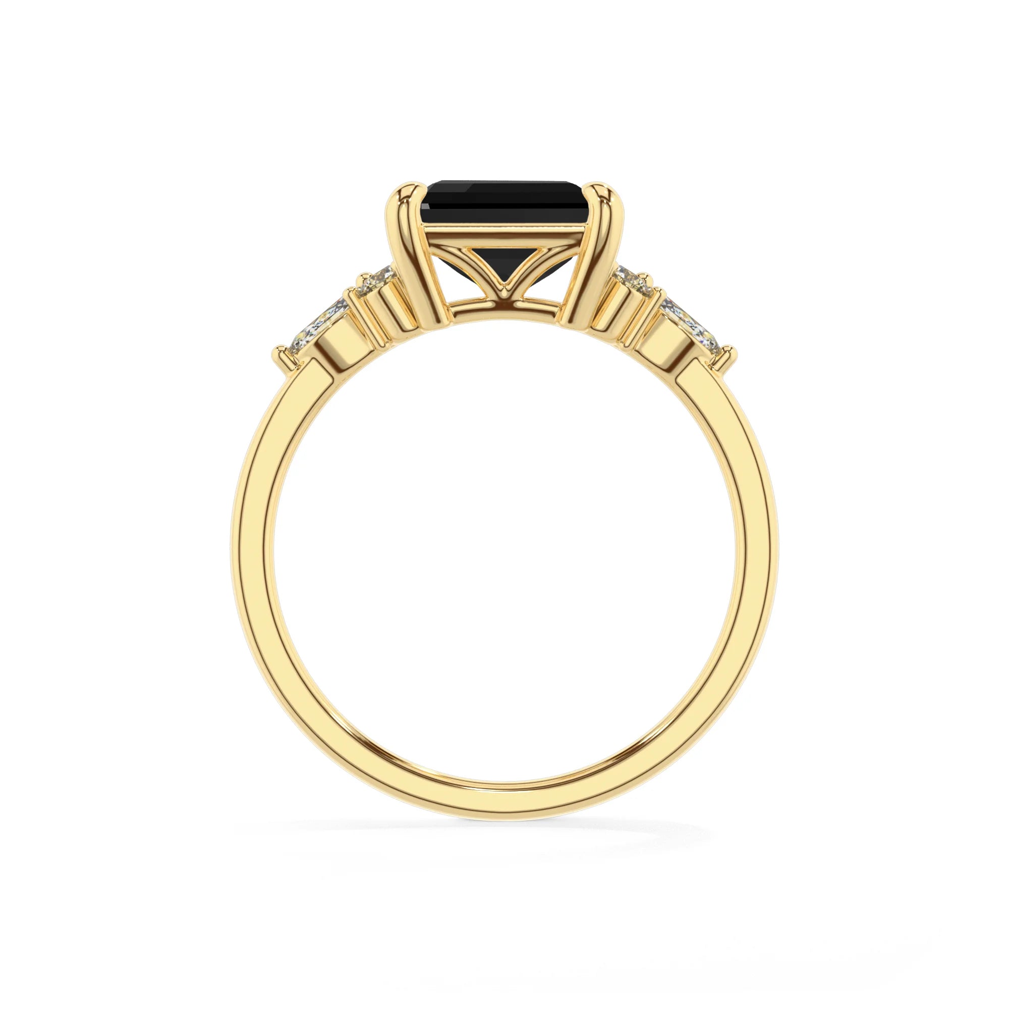 natural black-onyx emerald cut solitaire rings in yellow gold