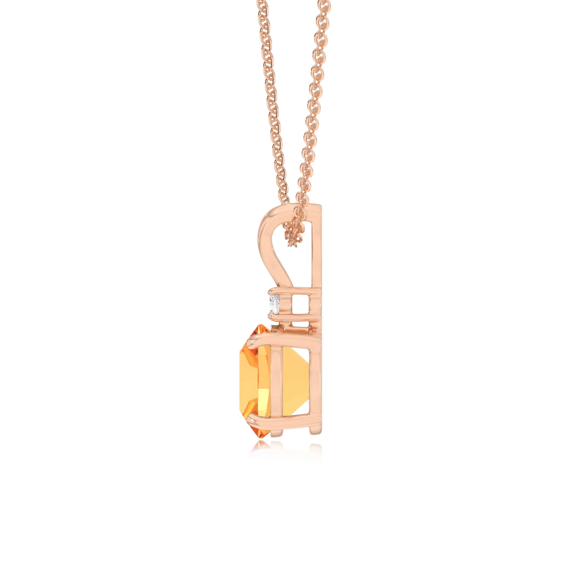 lab grown citrine cushion solitaire v-bale necklaces in rose gold