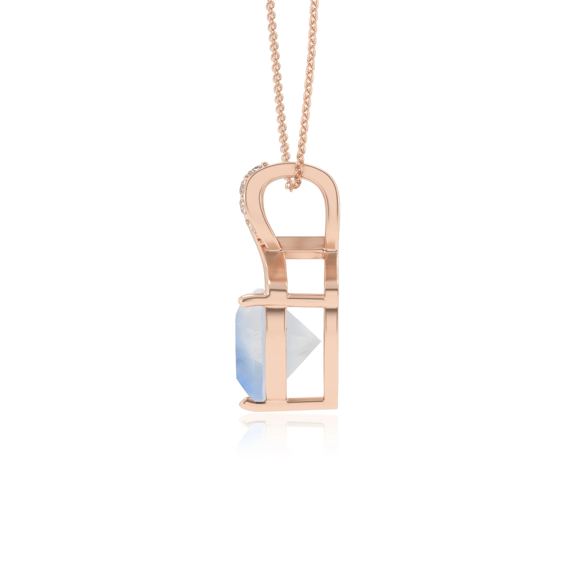 natural rainbow-moonstone heart solitaire necklaces in rose gold