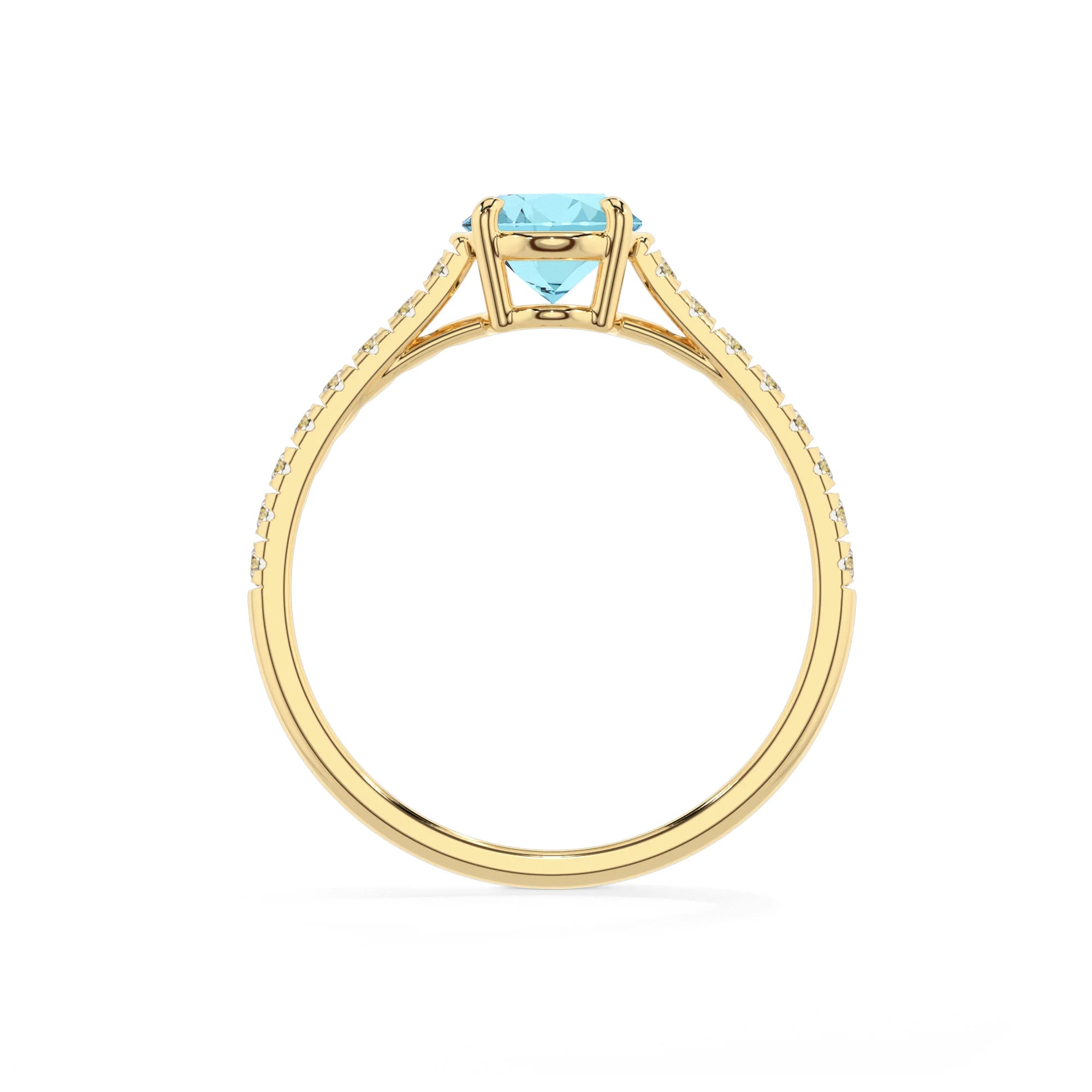 lab grown aquamarine oval half eternity solitaire engagement rings in yellow gold