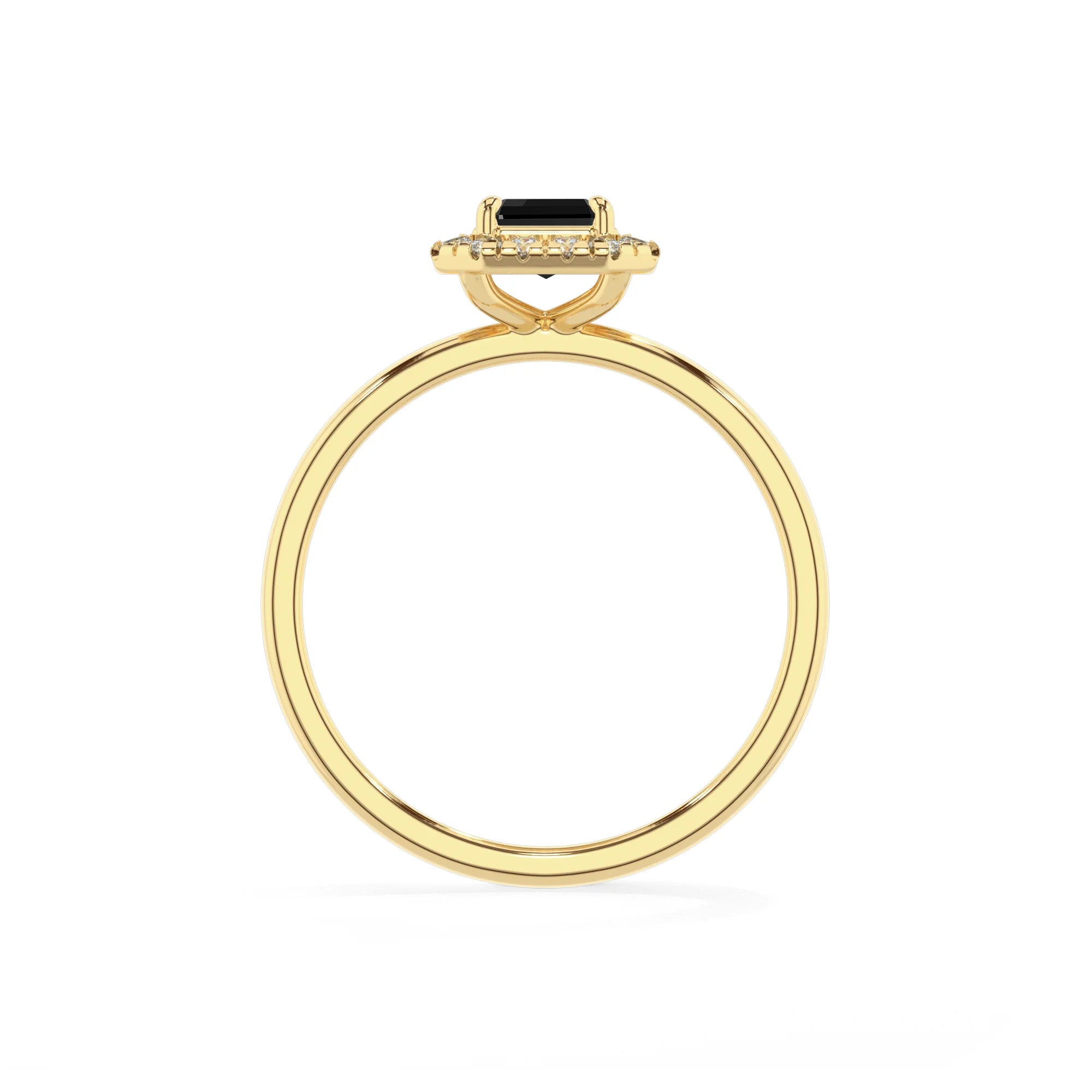 natural black-onyx emerald cut solitaire rings in yellow gold