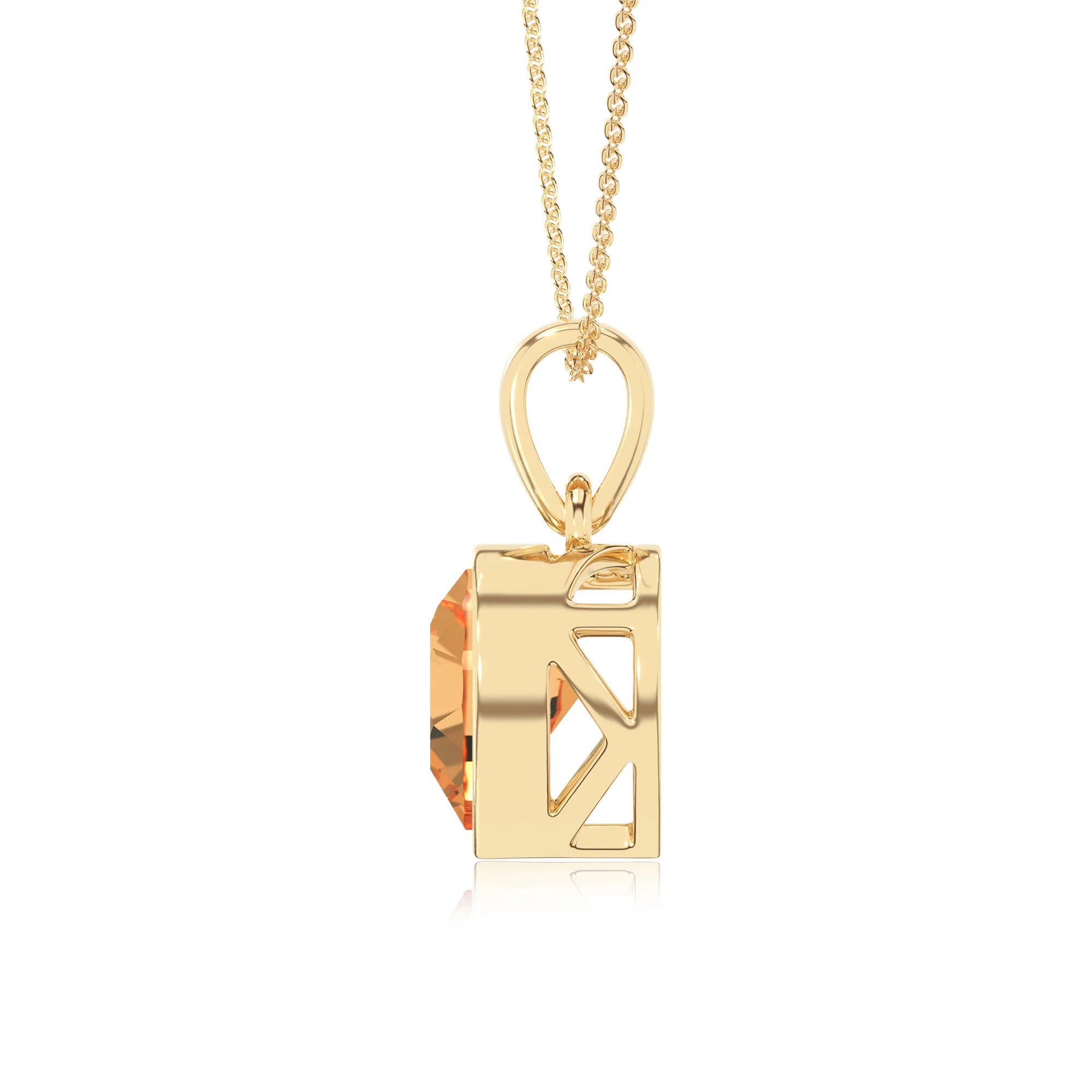 lab grown citrine heart solitaire necklaces in yellow gold