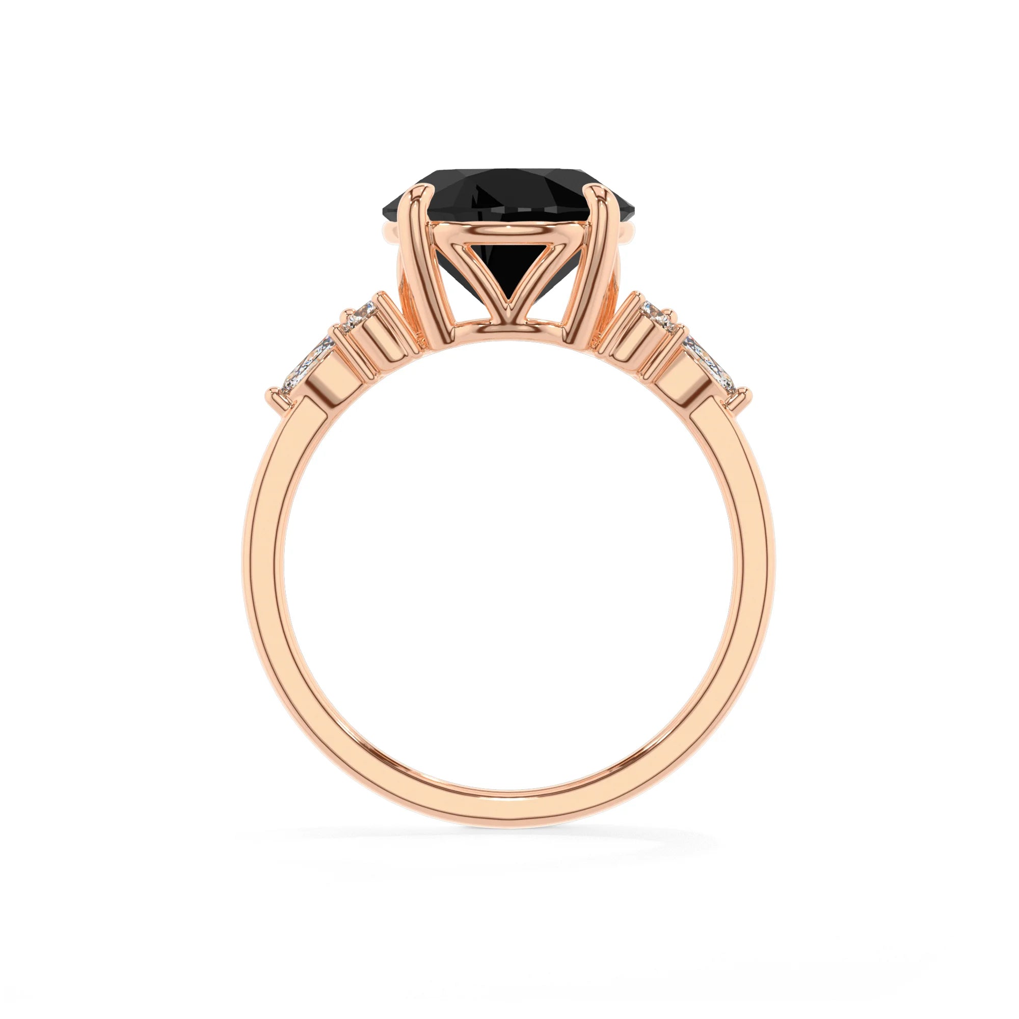 natural black-onyx round solitaire rings in rose gold