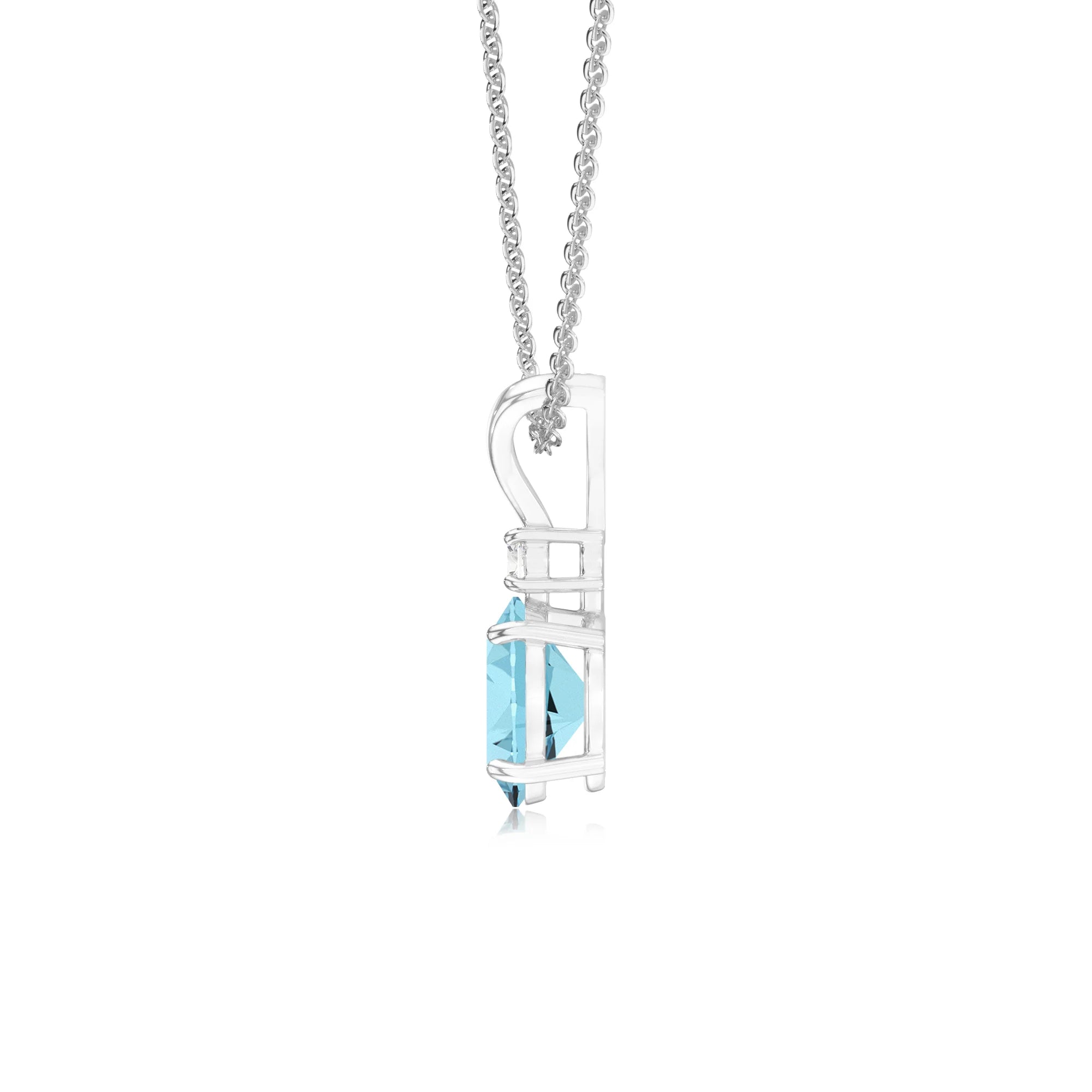 lab grown aquamarine oval solitaire v-bale necklaces in white gold