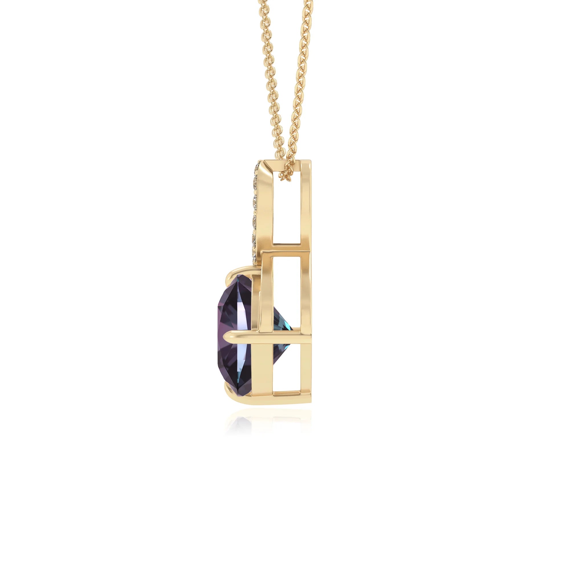 lab grown alexandrite cushion infinity necklaces in yellow gold