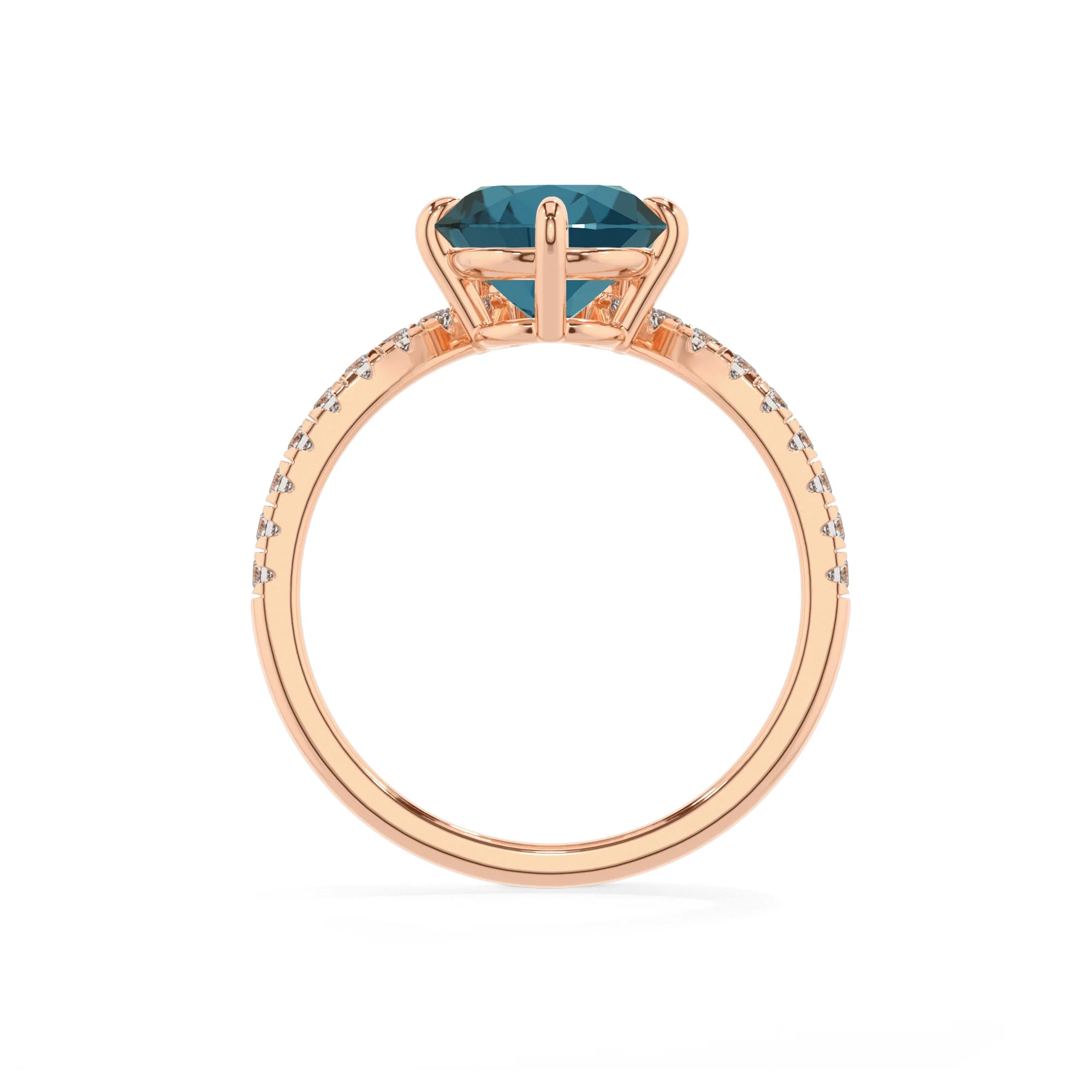 natural london-blue-topaz round solitaire rings in rose gold
