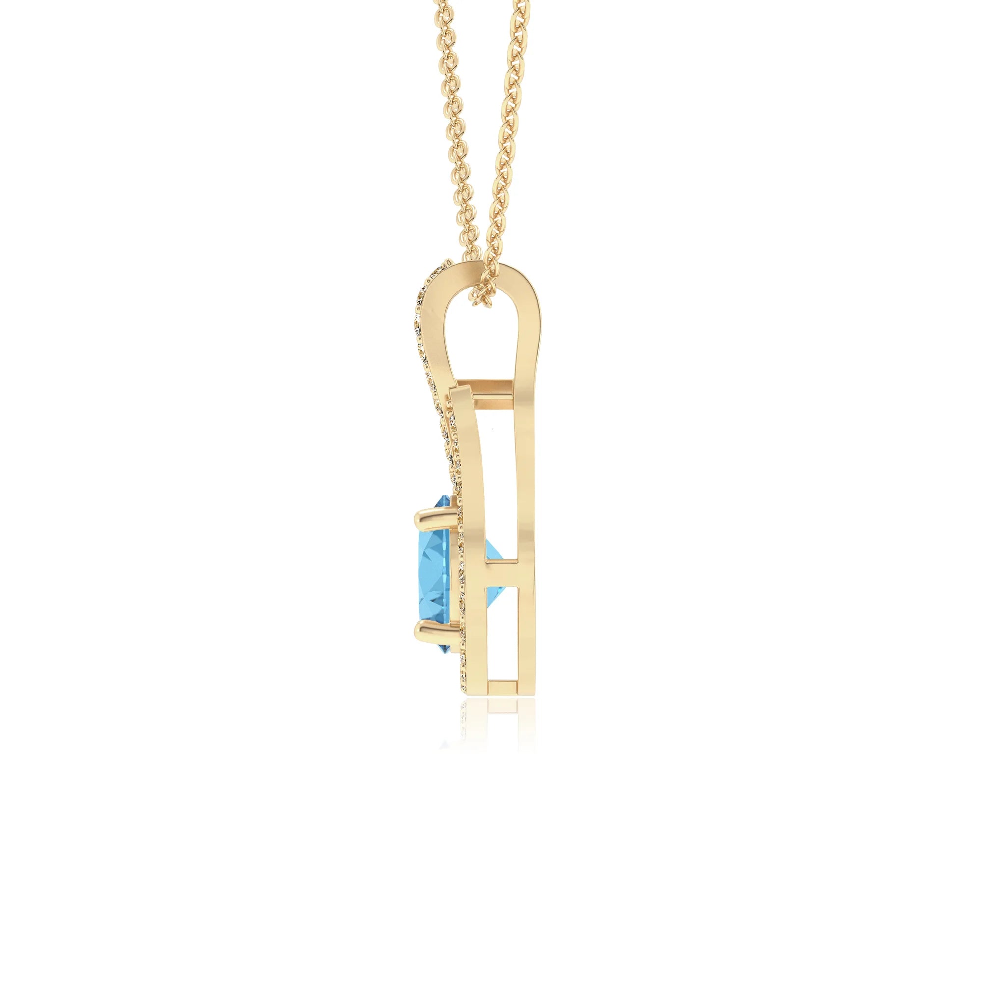 natural swiss-blue-topaz round solitaire necklaces in yellow gold