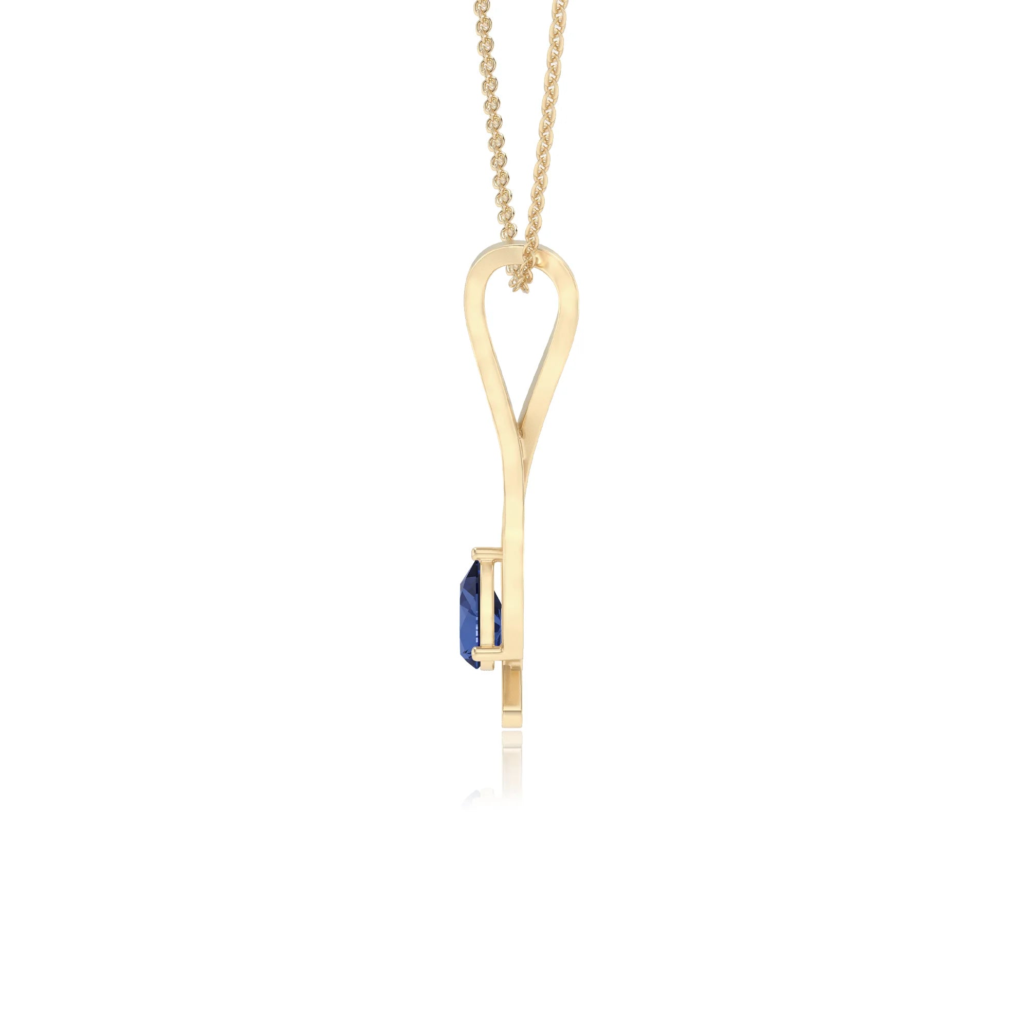 lab grown blue-sapphire pear solitaire necklaces in yellow gold