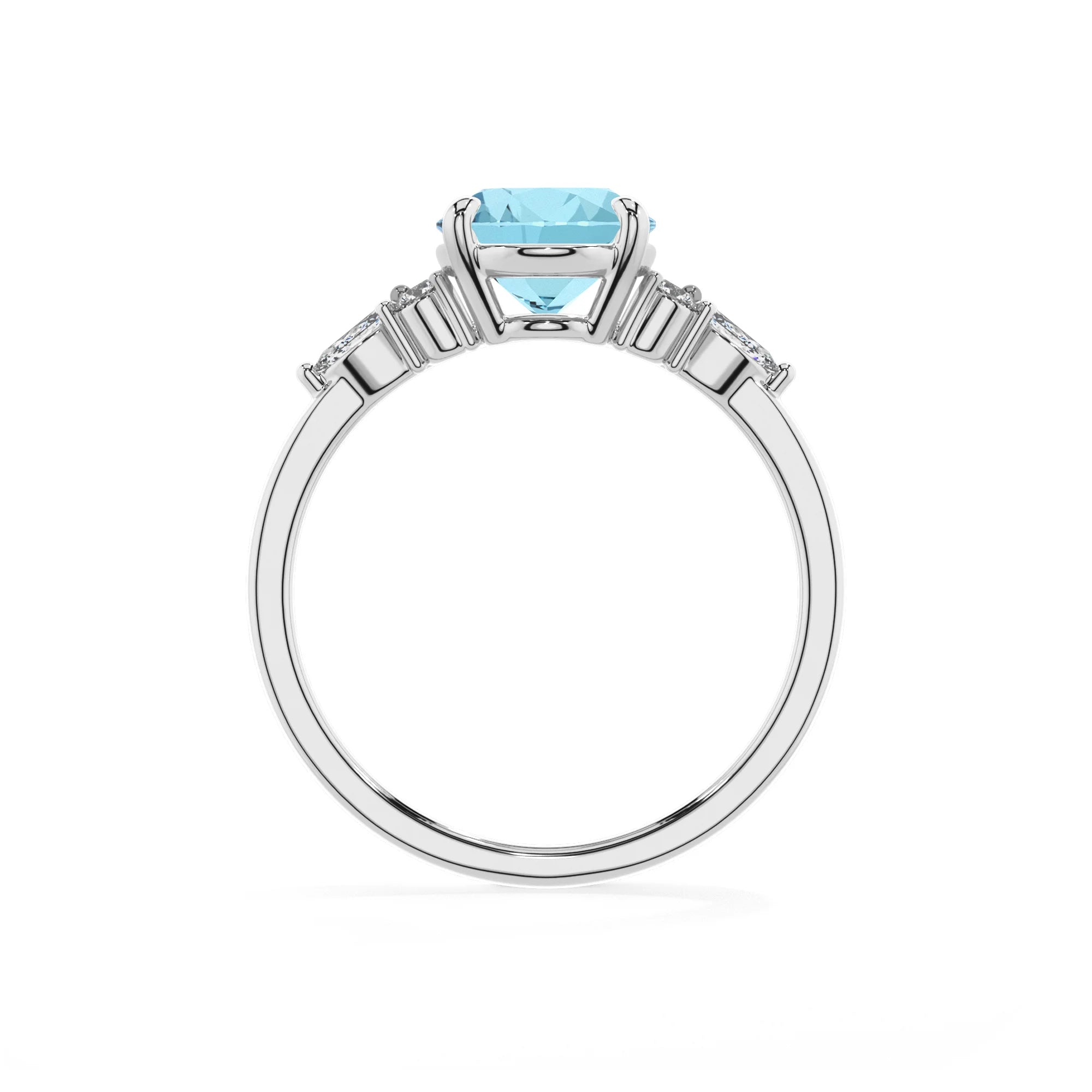 lab grown aquamarine oval solitaire rings in platinum