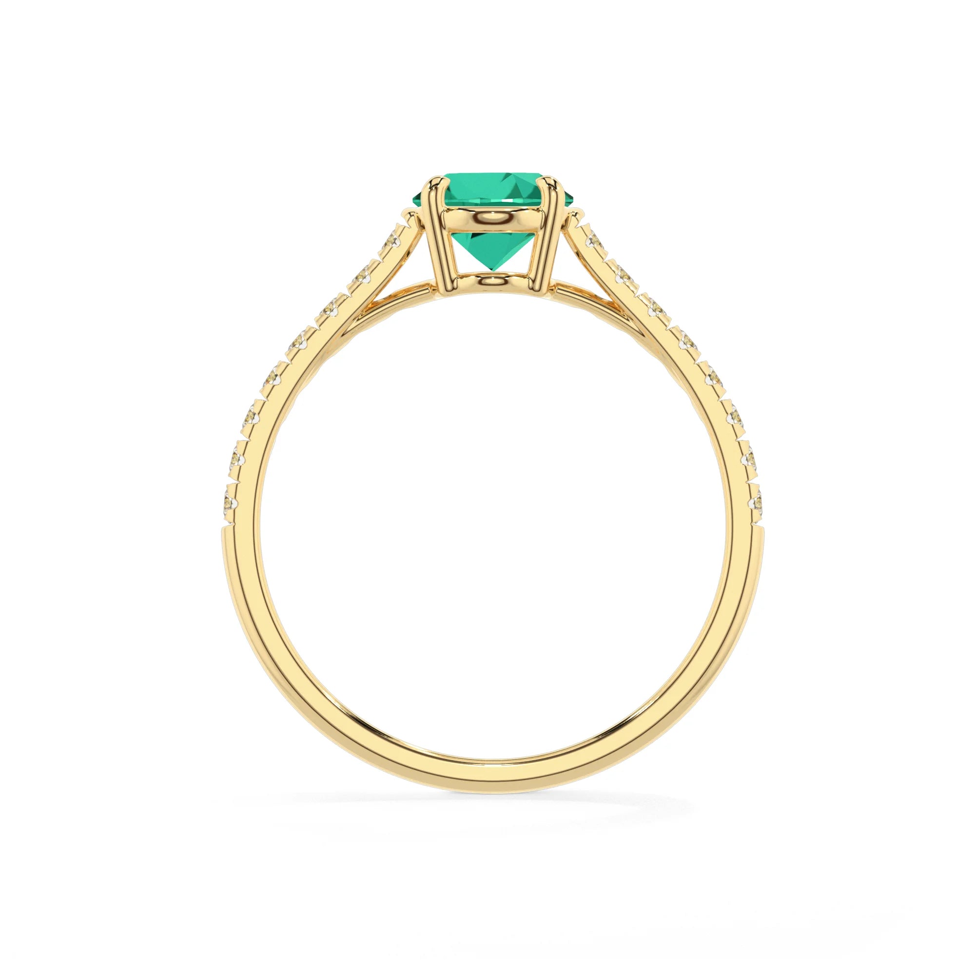 lab grown emerald oval half eternity solitaire engagement rings in yellow gold