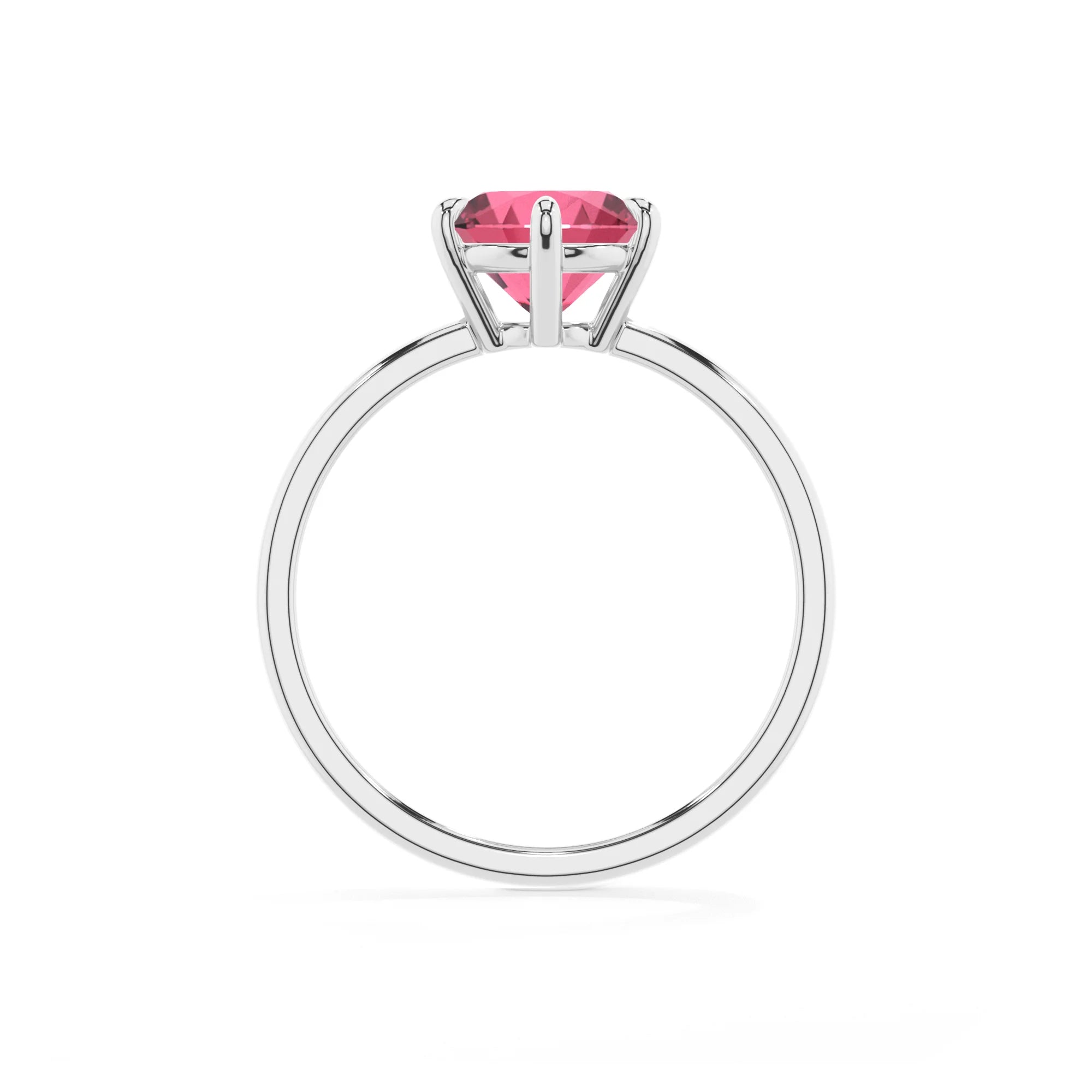 lab grown pink-tourmaline round solitaire rings in sterling silver