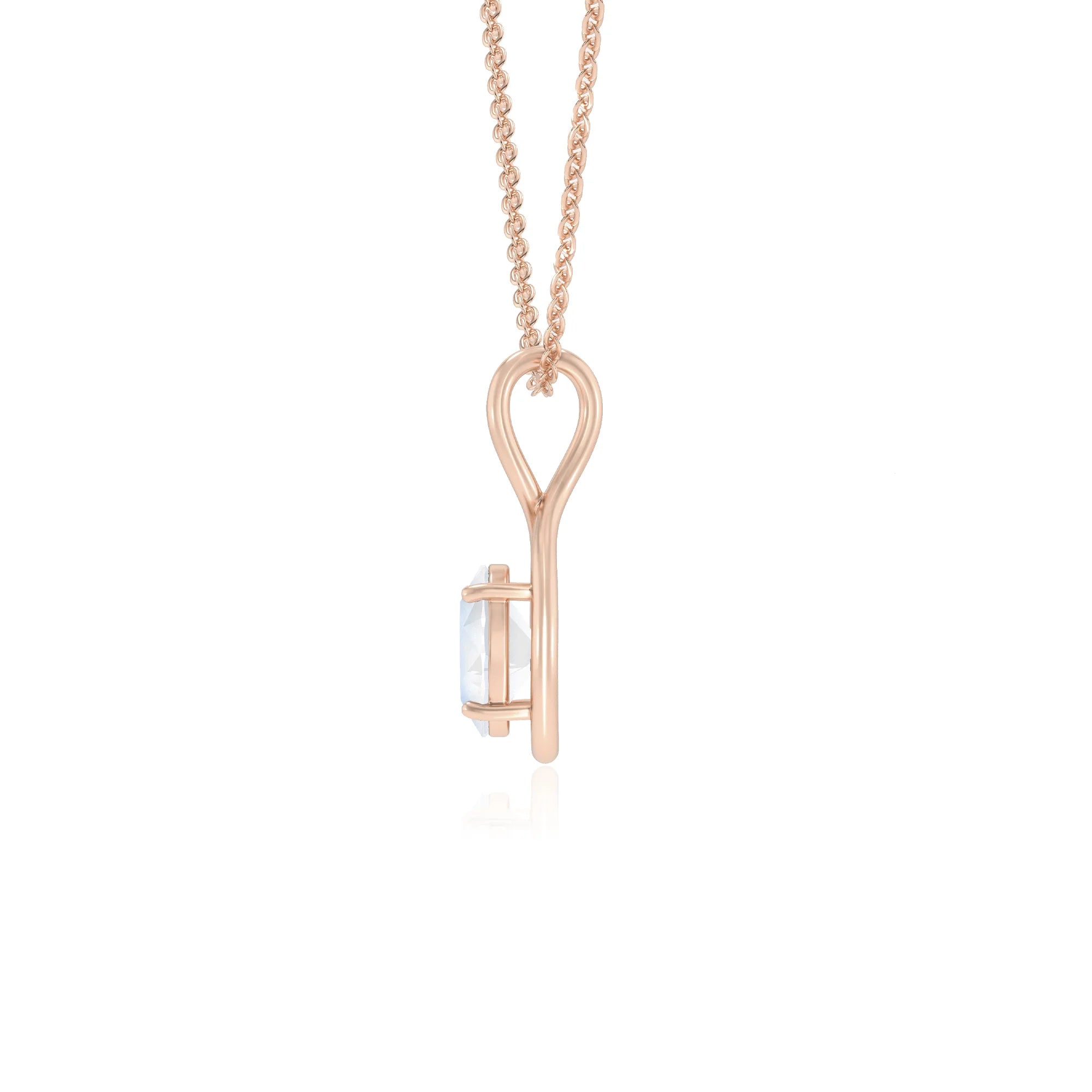 natural rainbow-moonstone oval solitaire necklaces in rose gold