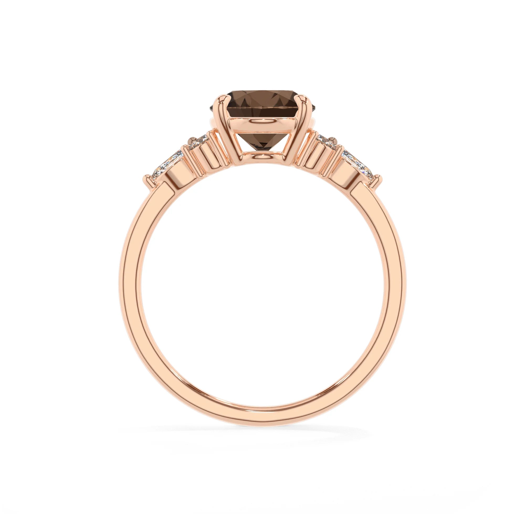 natural smoky-quartz oval solitaire rings in rose gold