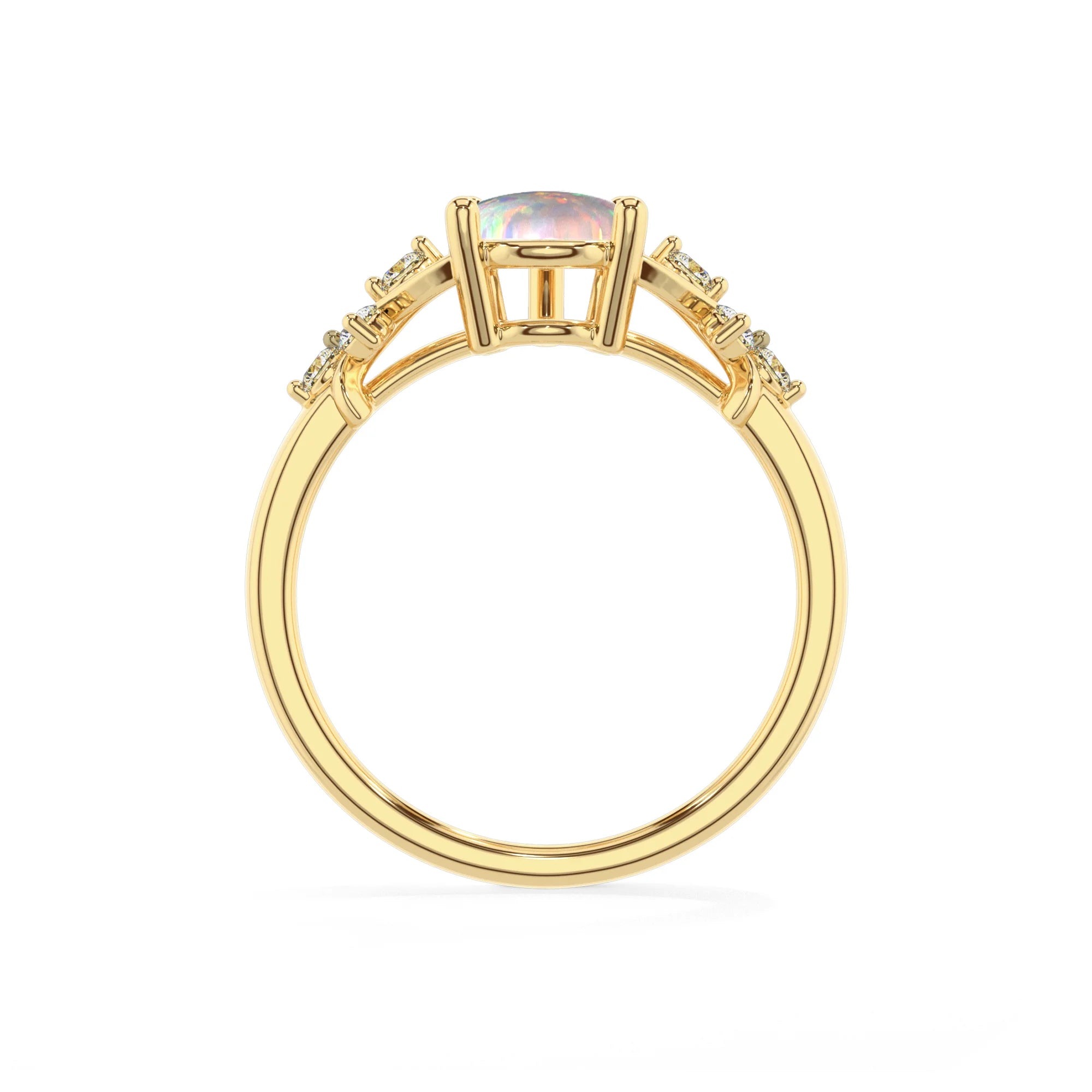 lab grown opal pear solitaire rings in yellow gold