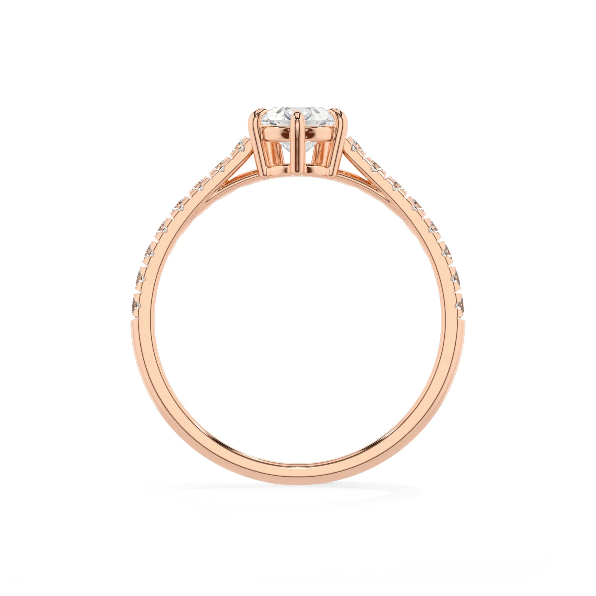 lab grown moissanite pear half eternity solitaire engagement rings in rose gold