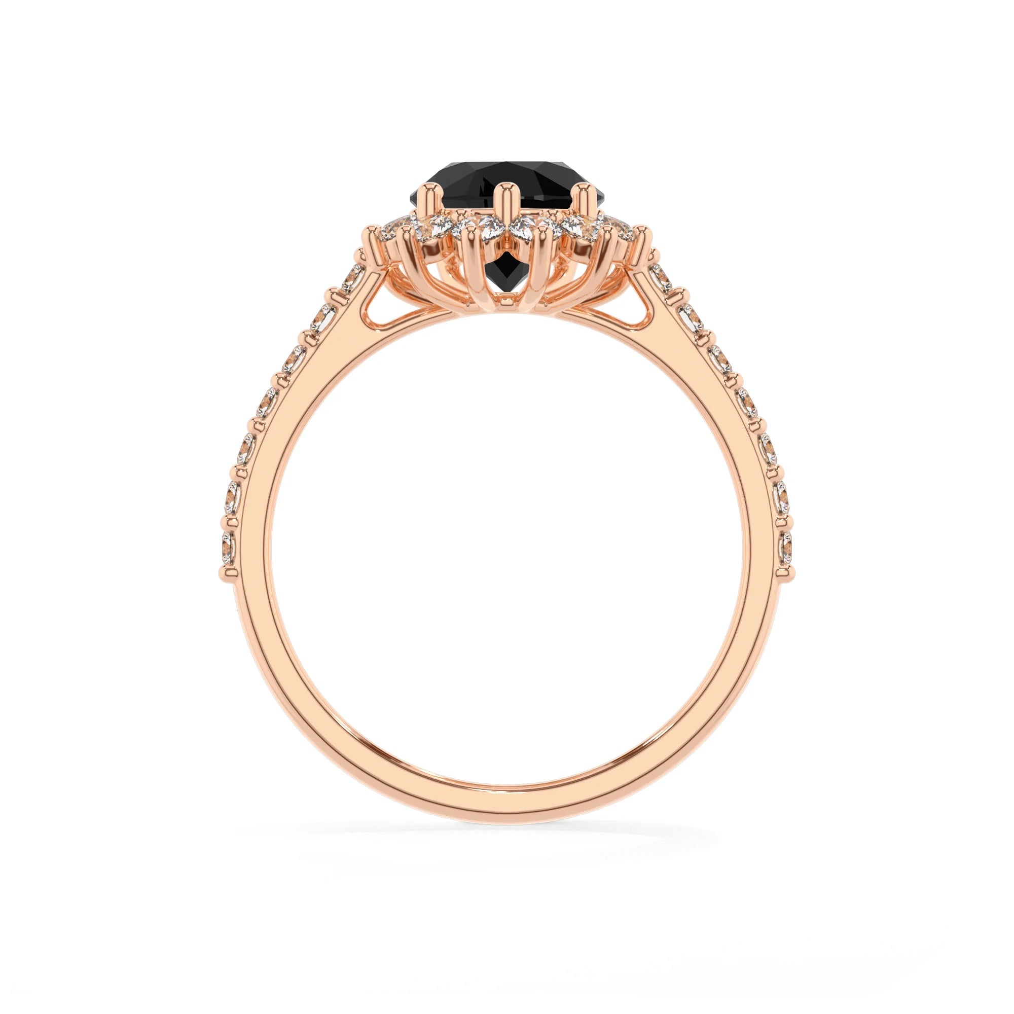 natural black-onyx pear solitaire rings in rose gold