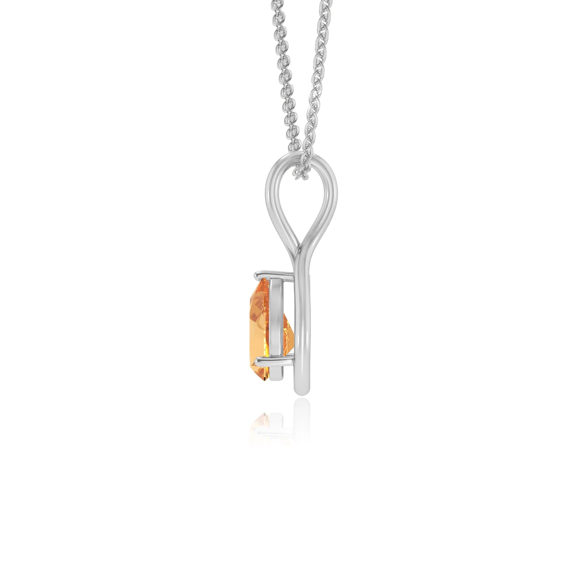 lab grown citrine pear solitaire necklaces in sterling silver