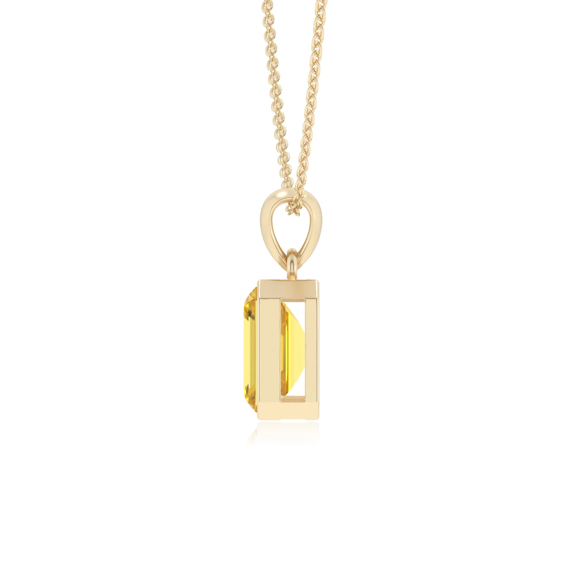 lab grown yellow-sapphire emerald cut solitaire necklaces in yellow gold