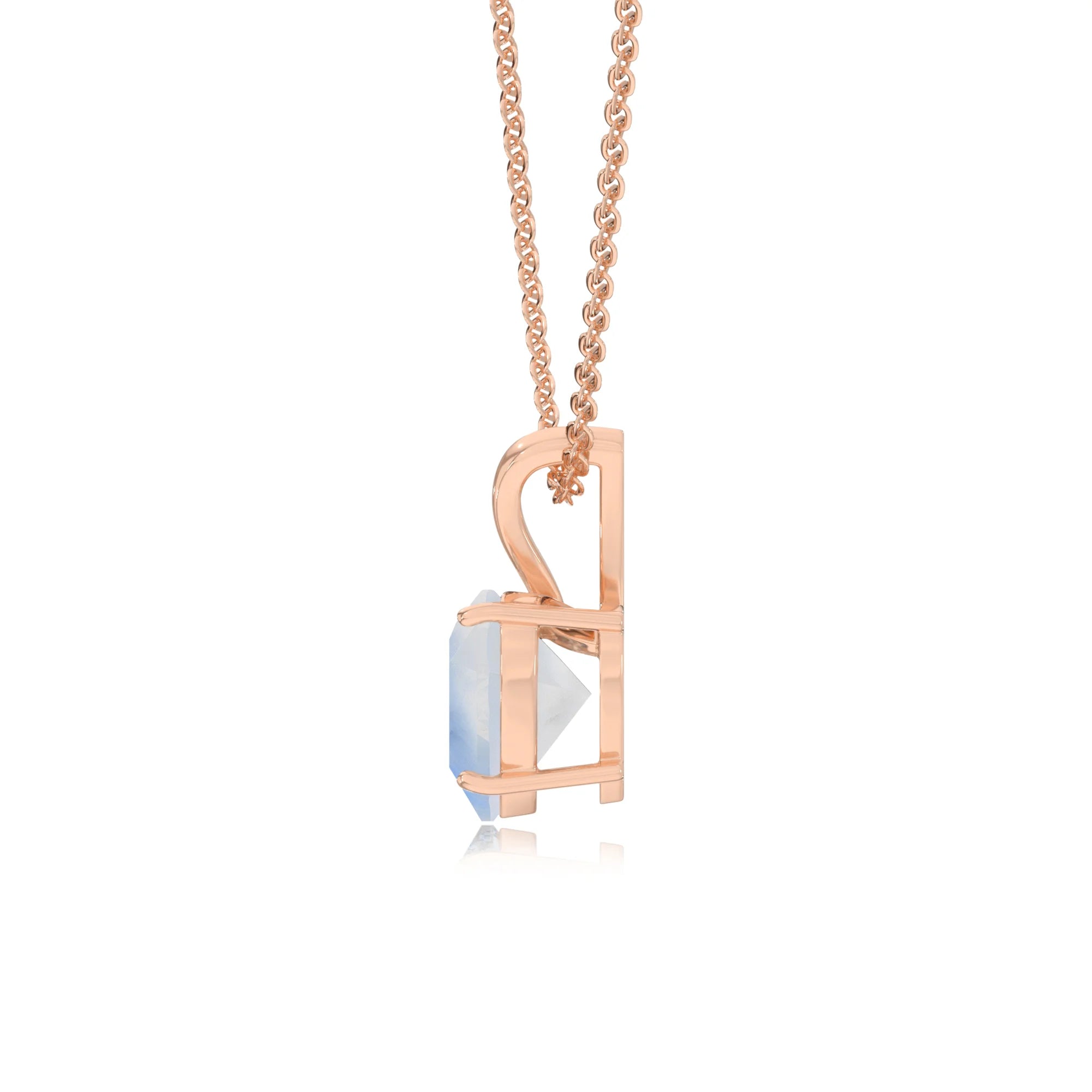 natural rainbow-moonstone heart solitaire v-bale necklaces in rose gold
