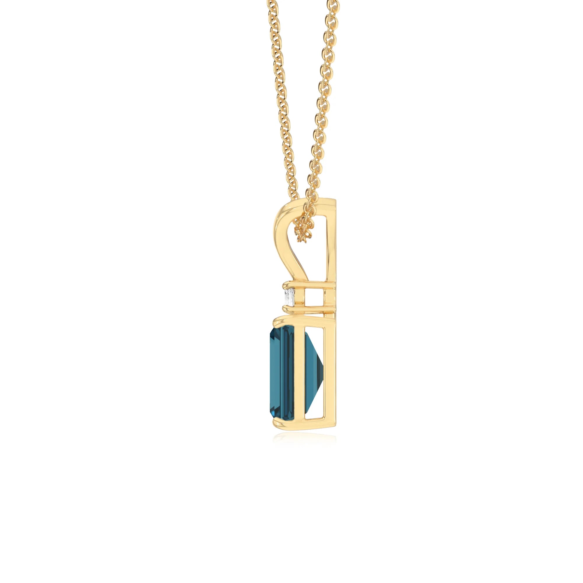natural london-blue-topaz emerald cut solitaire v-bale necklaces in yellow gold