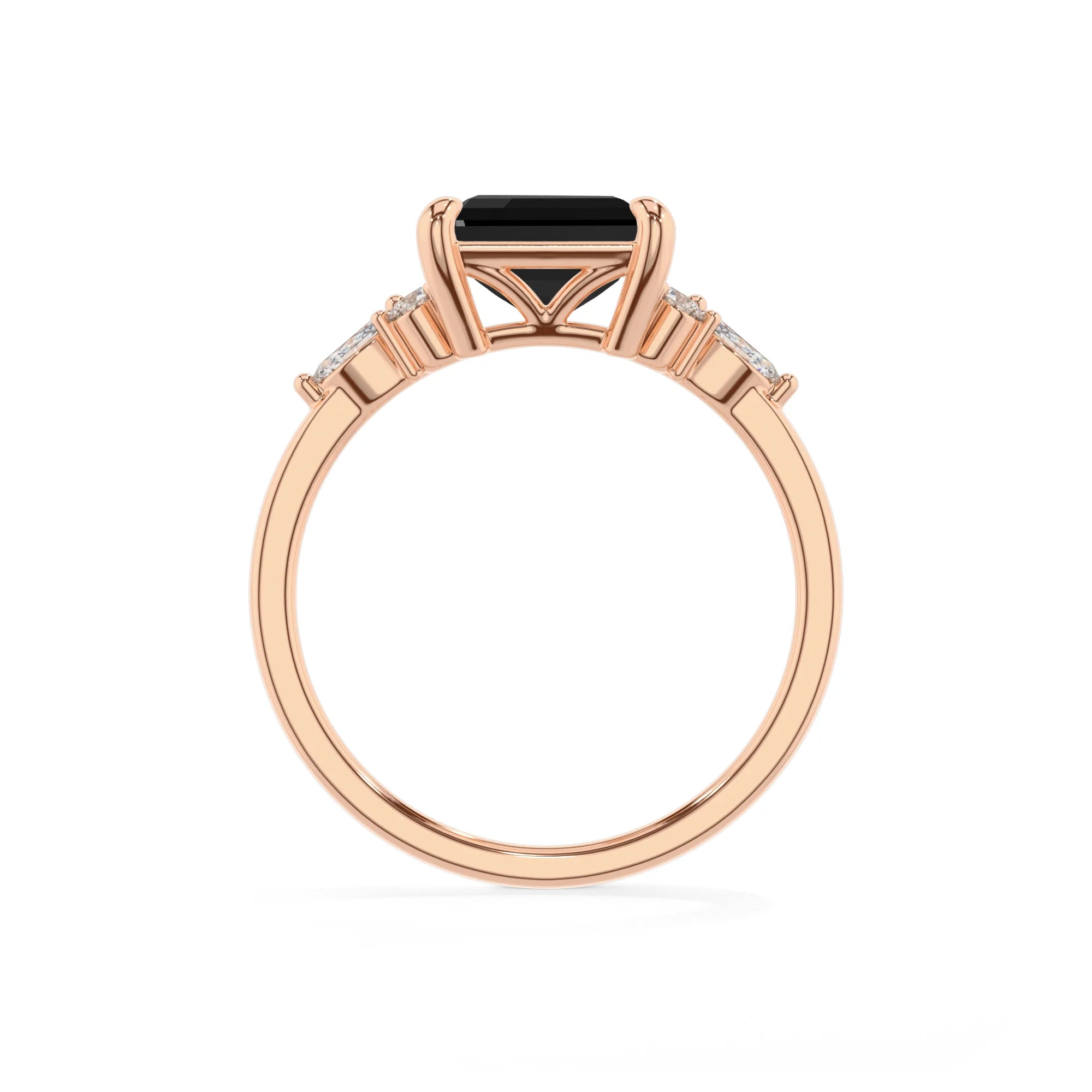 natural black-onyx emerald cut solitaire rings in rose gold