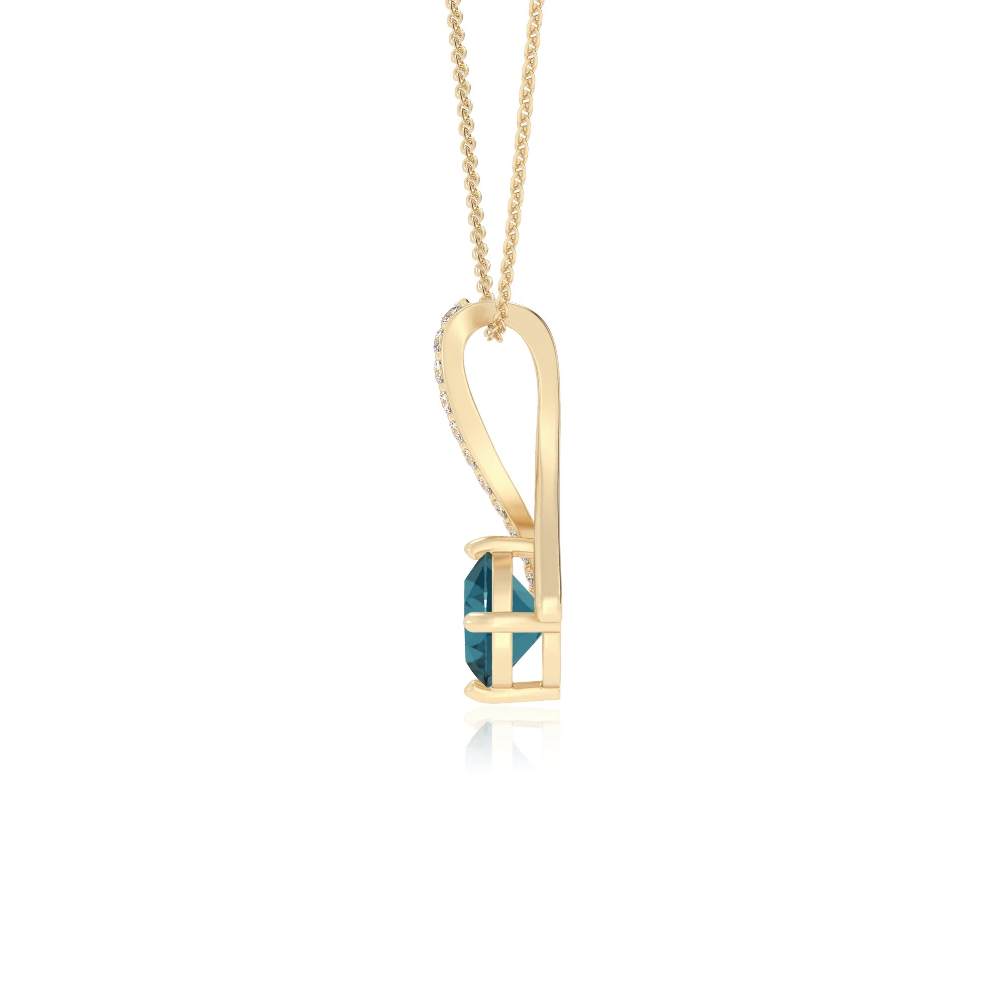 natural london-blue-topaz round solitaire necklaces in yellow gold