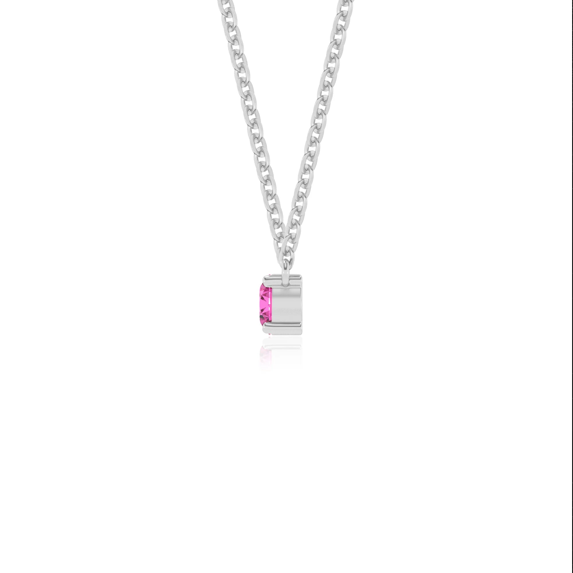 lab grown pink-sapphire round bar v-bale necklaces in platinum