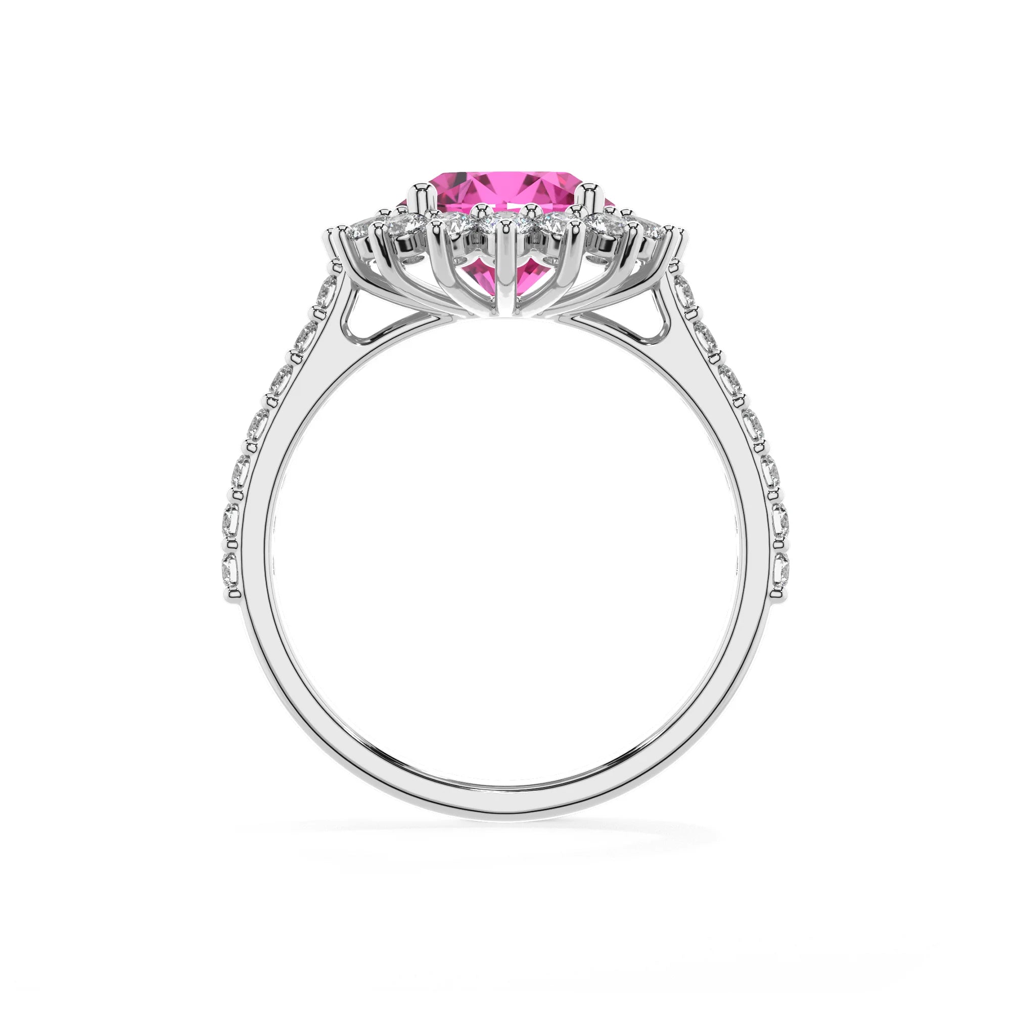 lab grown pink-sapphire round solitaire rings in platinum