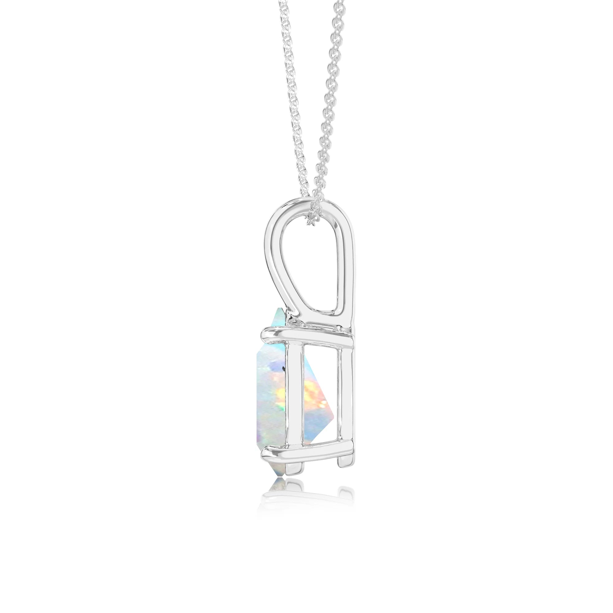 lab grown opal pear solitaire necklaces in white gold