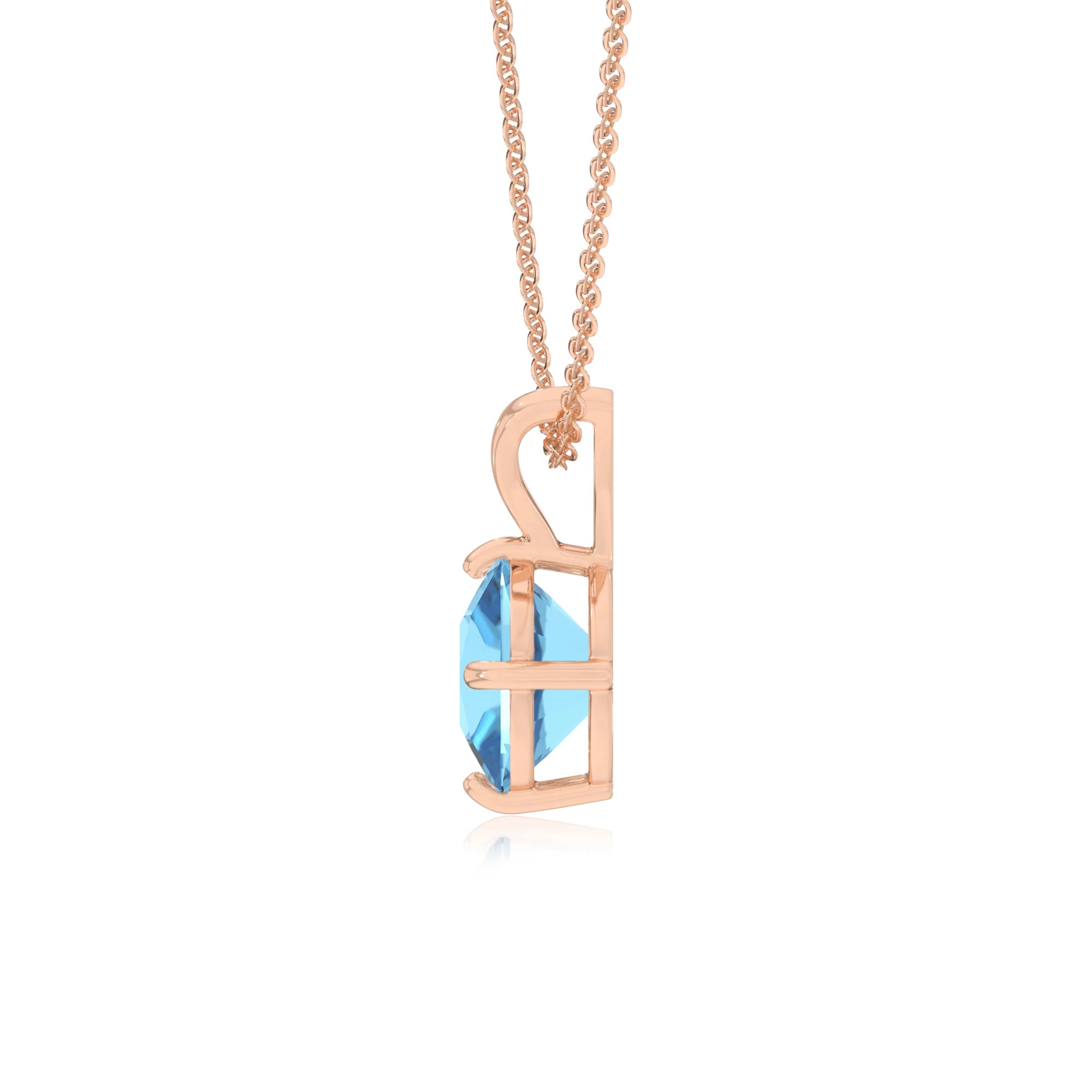 natural swiss-blue-topaz cushion solitaire v-bale necklaces in rose gold