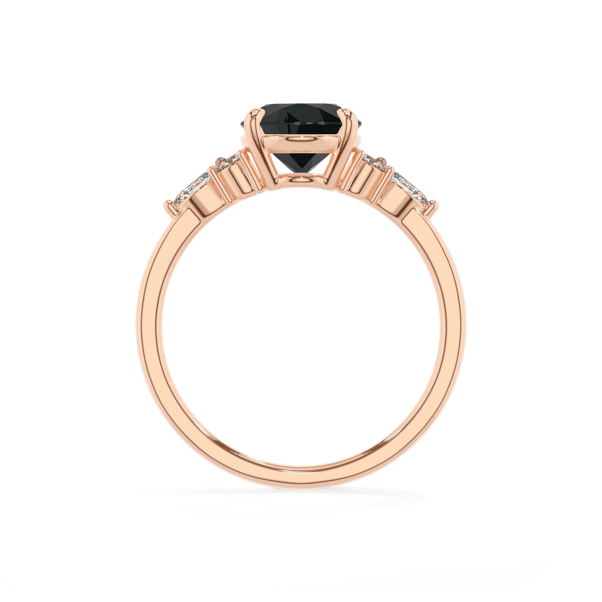 natural black-onyx oval solitaire rings in rose gold