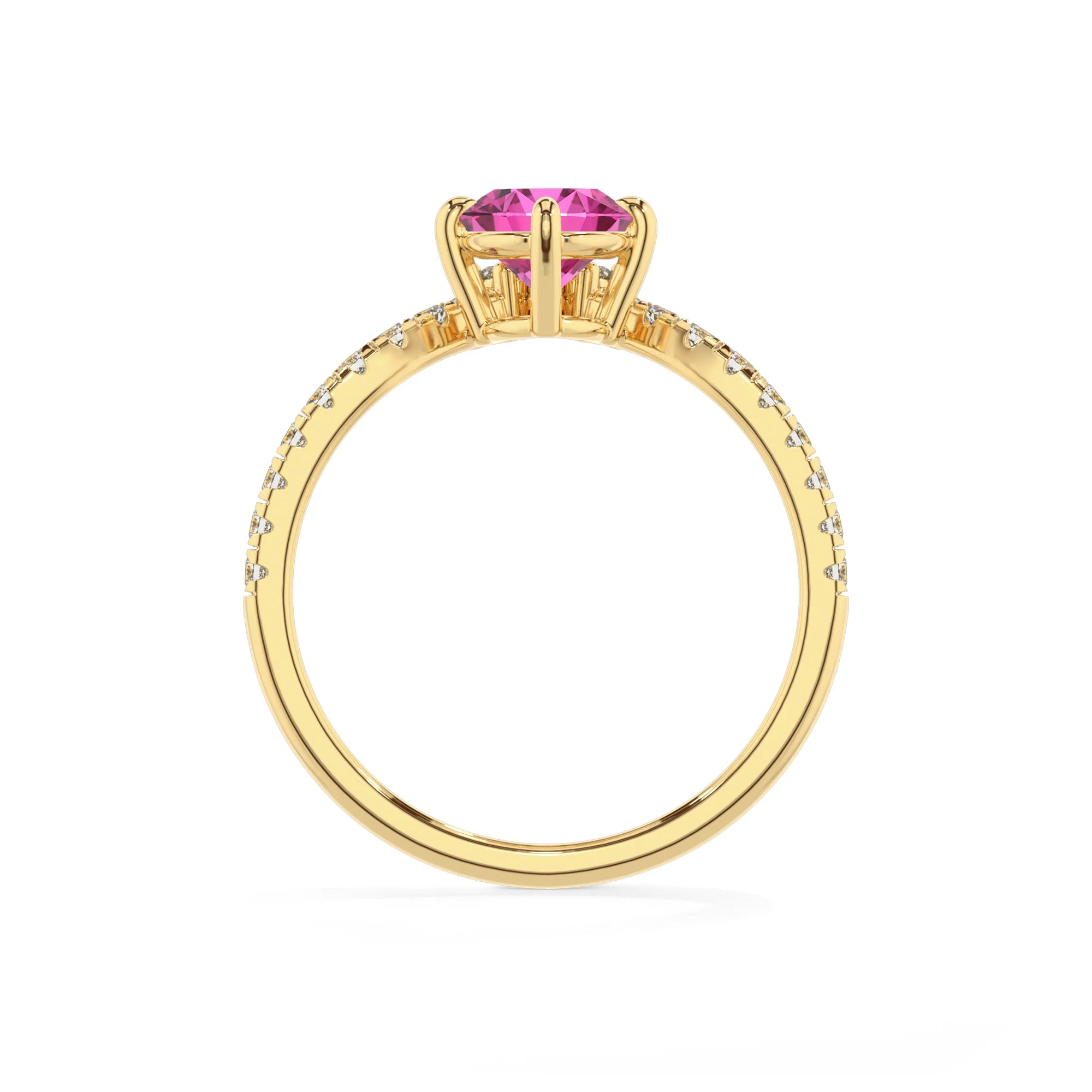 lab grown pink-sapphire oval solitaire rings in yellow gold
