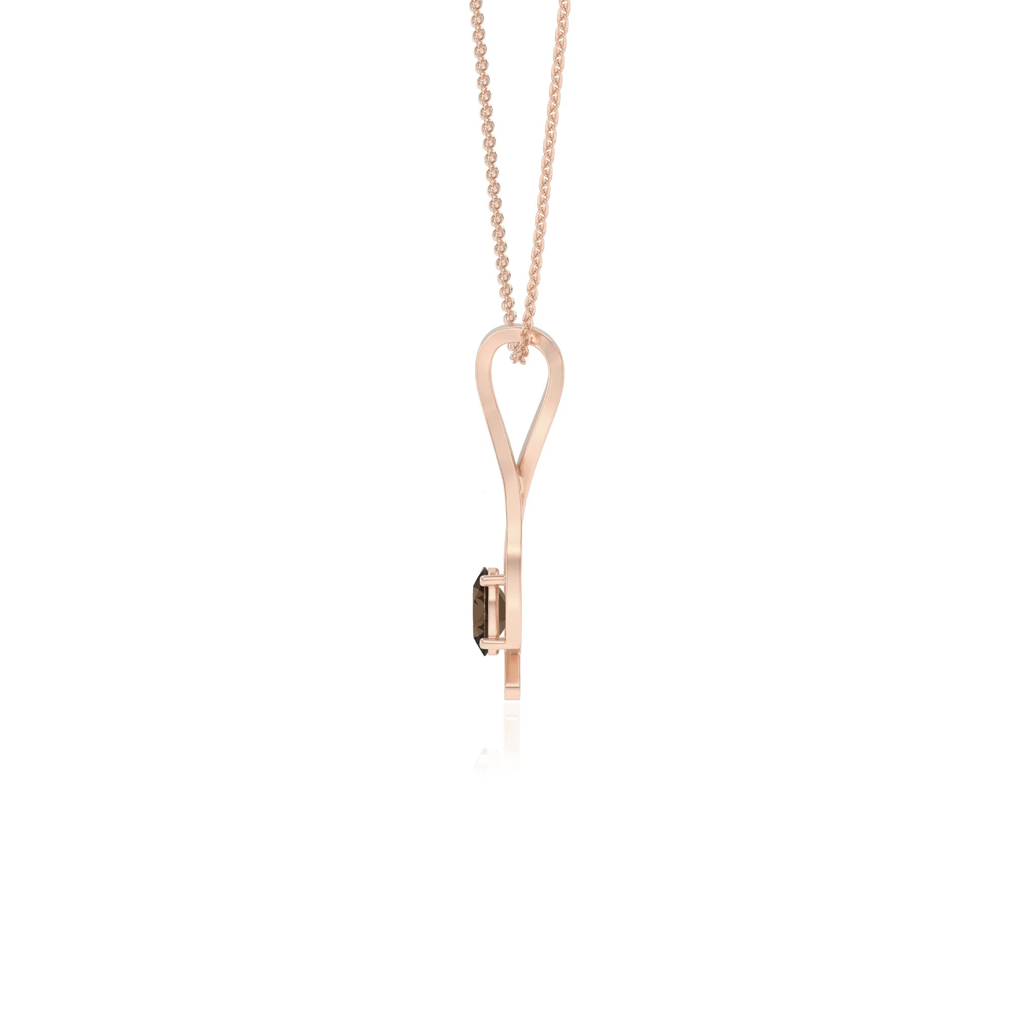 natural smoky-quartz oval solitaire necklaces in rose gold