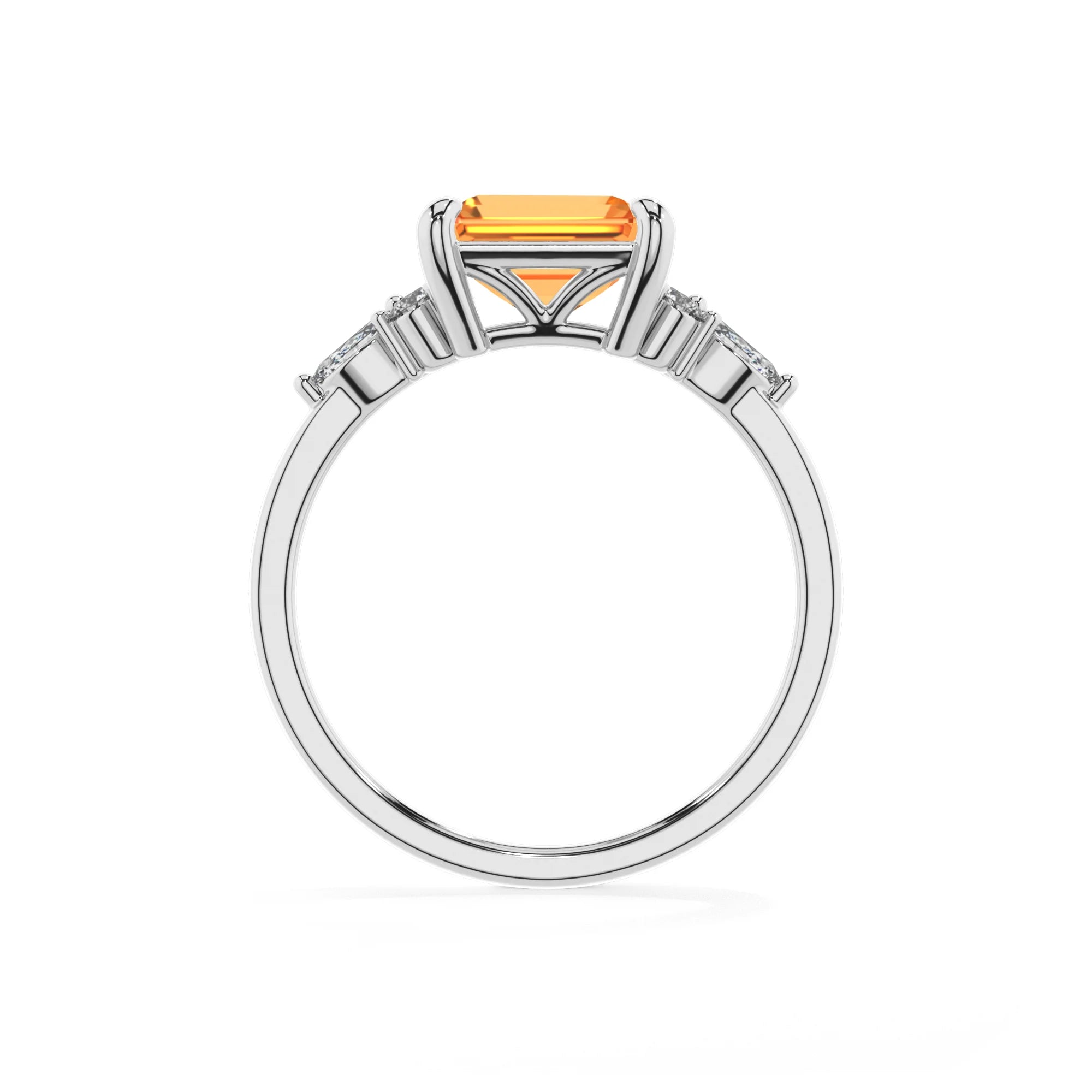 lab grown citrine emerald cut solitaire rings in white gold