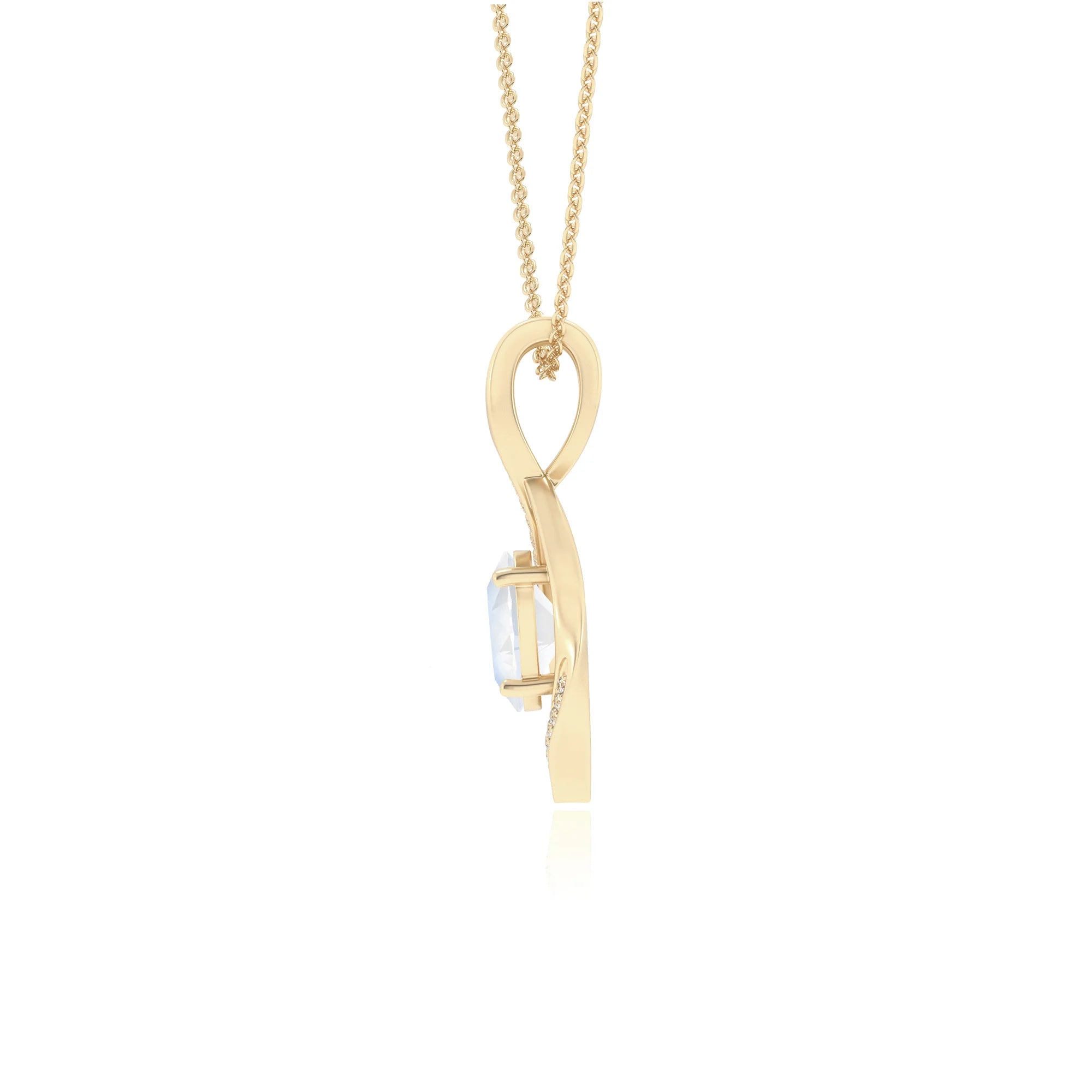 natural rainbow-moonstone oval solitaire necklaces in yellow gold