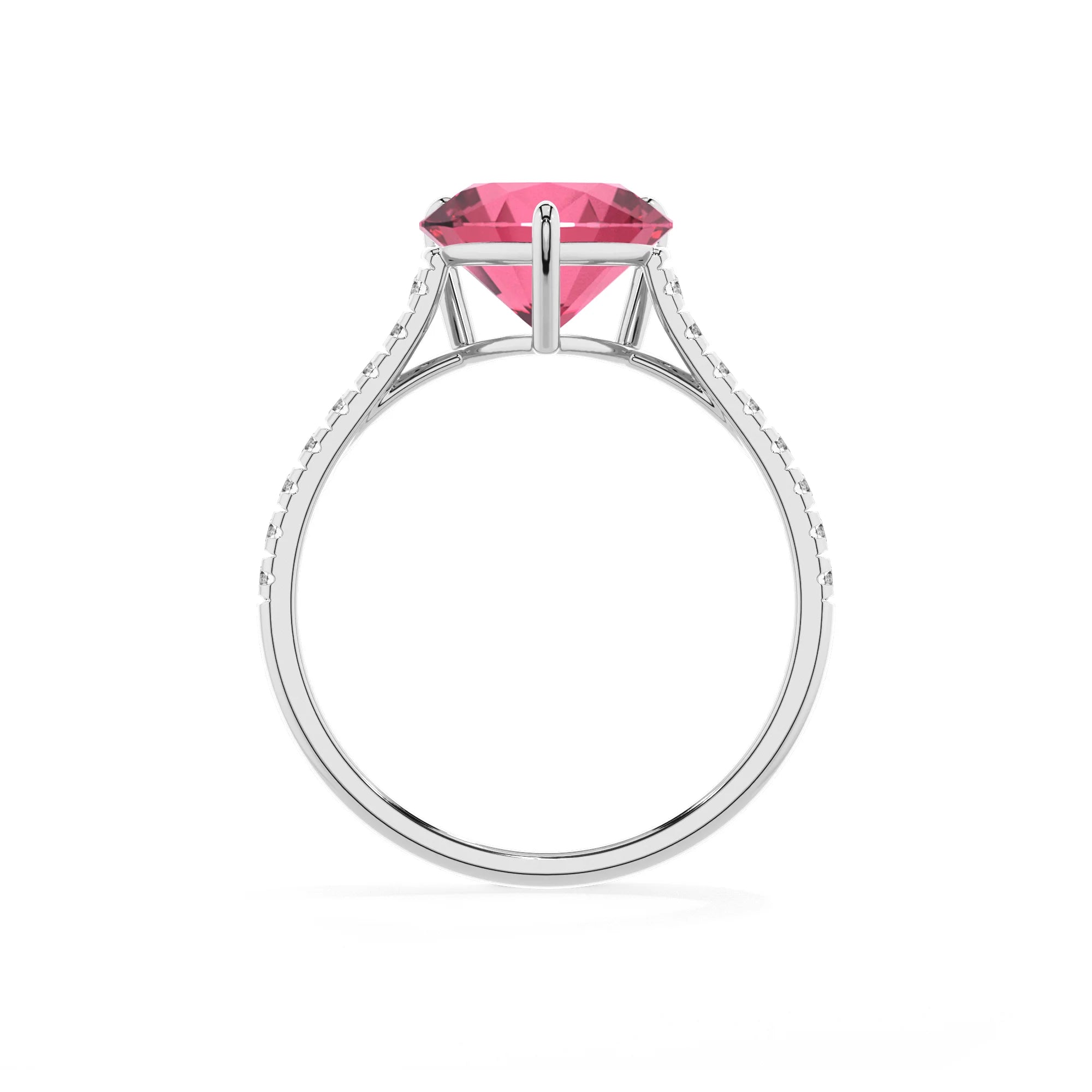 lab grown pink-tourmaline heart half eternity solitaire engagement rings in platinum