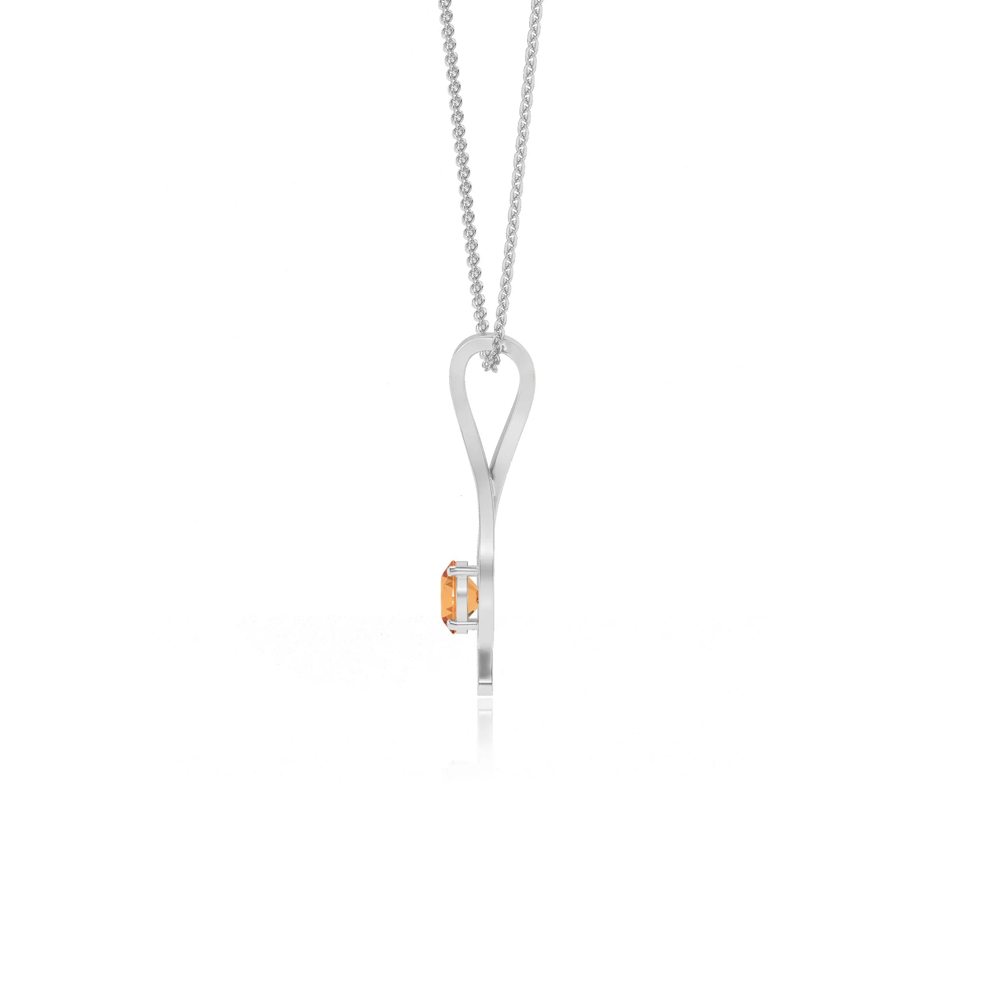 lab grown citrine round solitaire necklaces in platinum