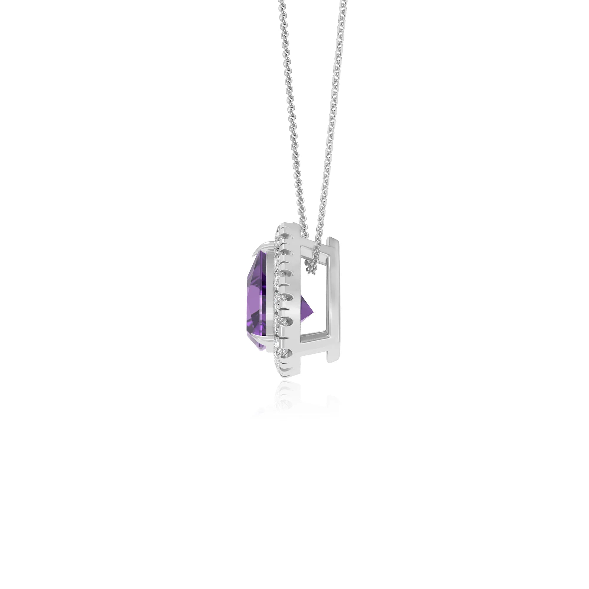 lab grown amethyst trillion solitaire necklaces in white gold