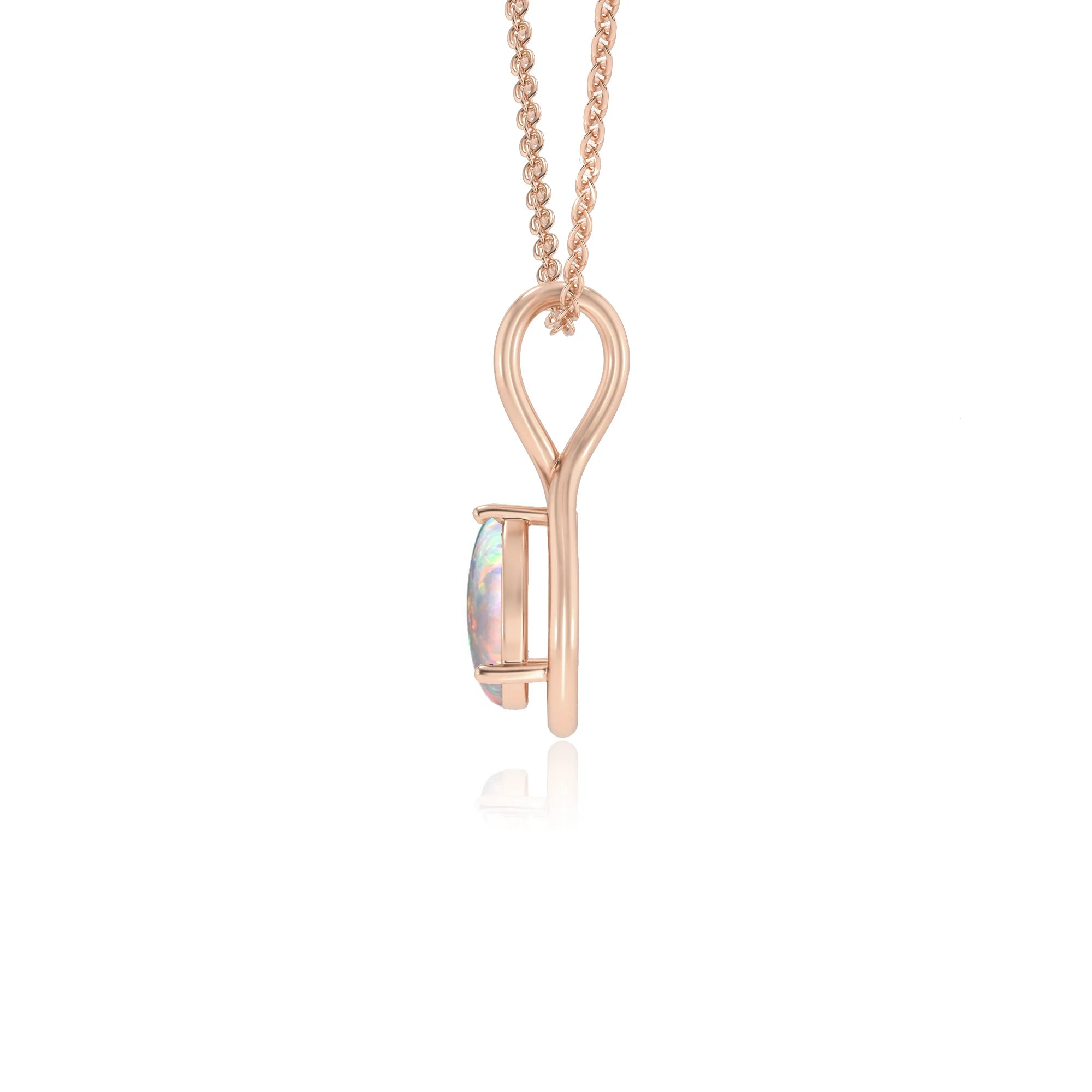 lab grown opal pear solitaire necklaces in rose gold
