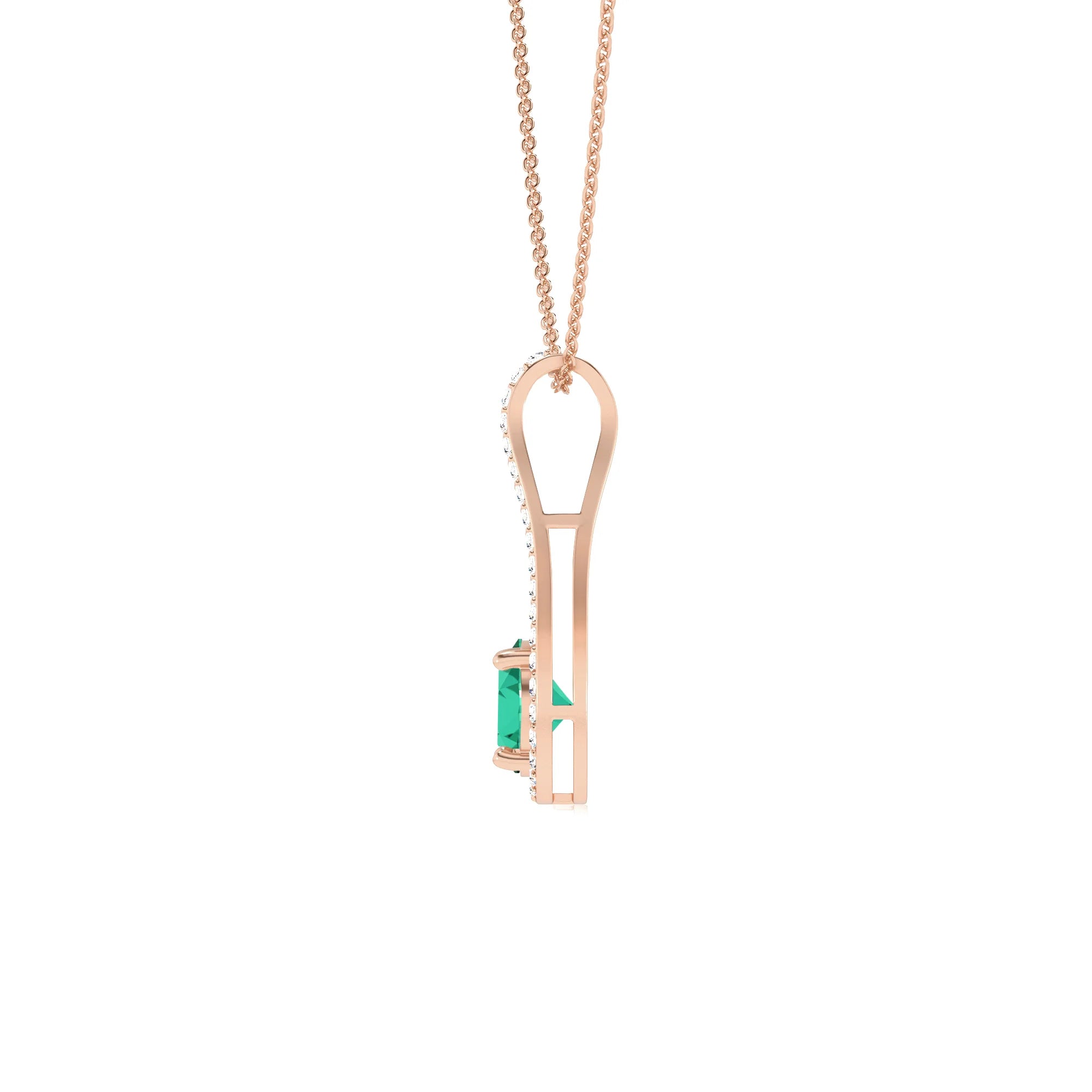 lab grown emerald round solitaire v-bale necklaces in rose gold